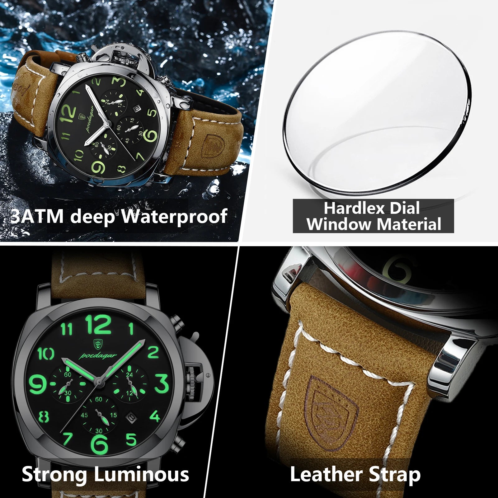 S-Couro Luxury Military Leather Watch SILVER Brand Watch