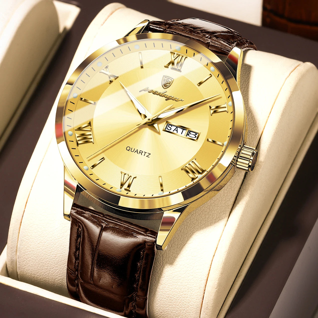 S-Leather Military Leather Luminous Luxury Watch SILVER Brand Watch