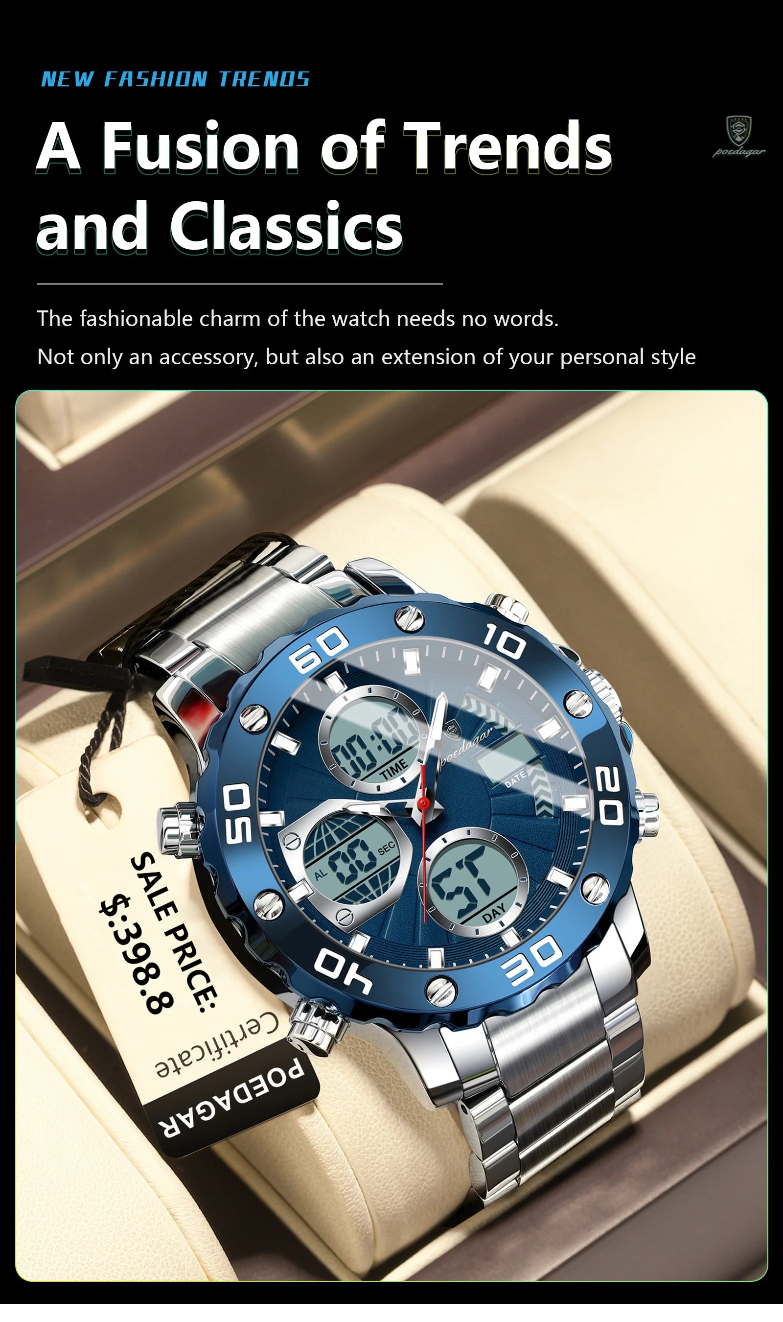 S-Digital Luxury men watch SILVER Brand Watch