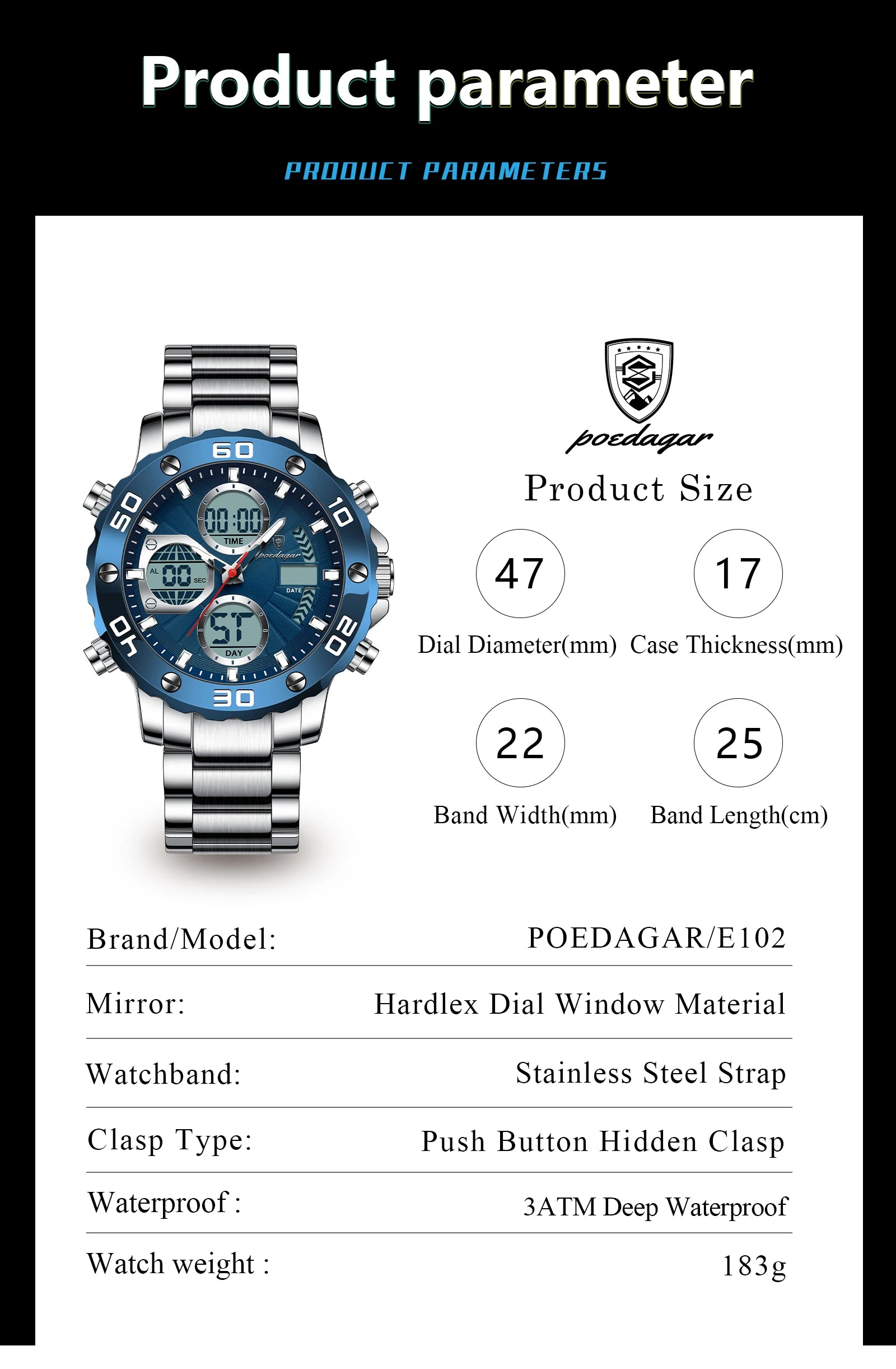 S-Digital Luxury men watch SILVER Brand Watch