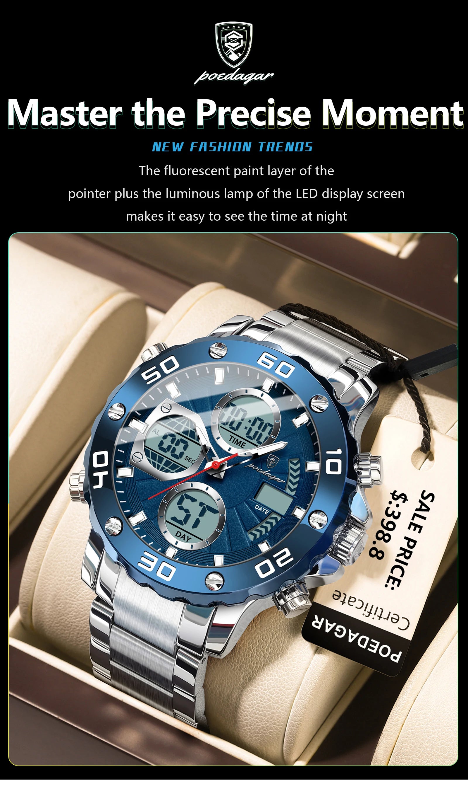 S-Digital Luxury men watch SILVER Brand Watch