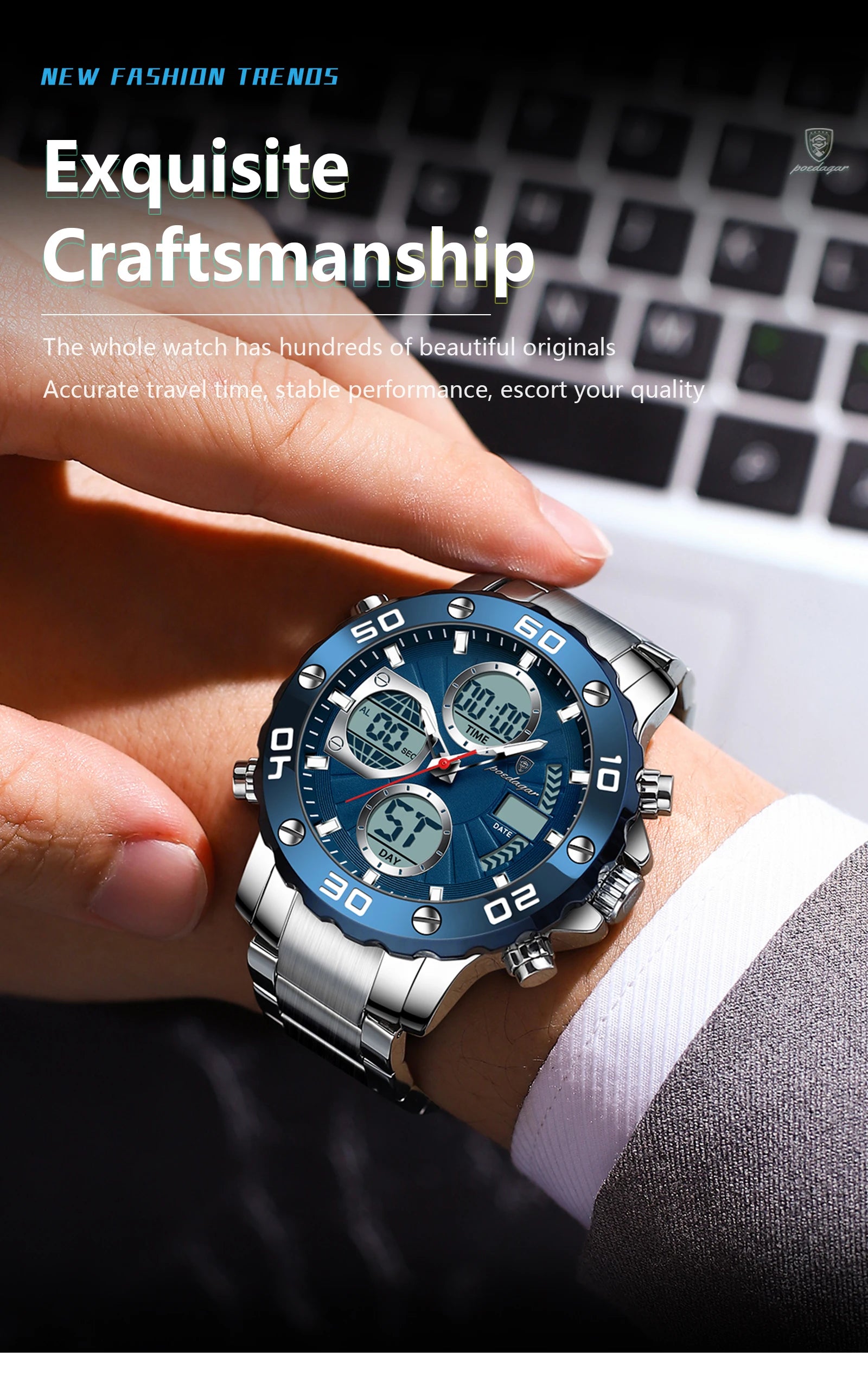 S-Digital Luxury men watch SILVER Brand Watch