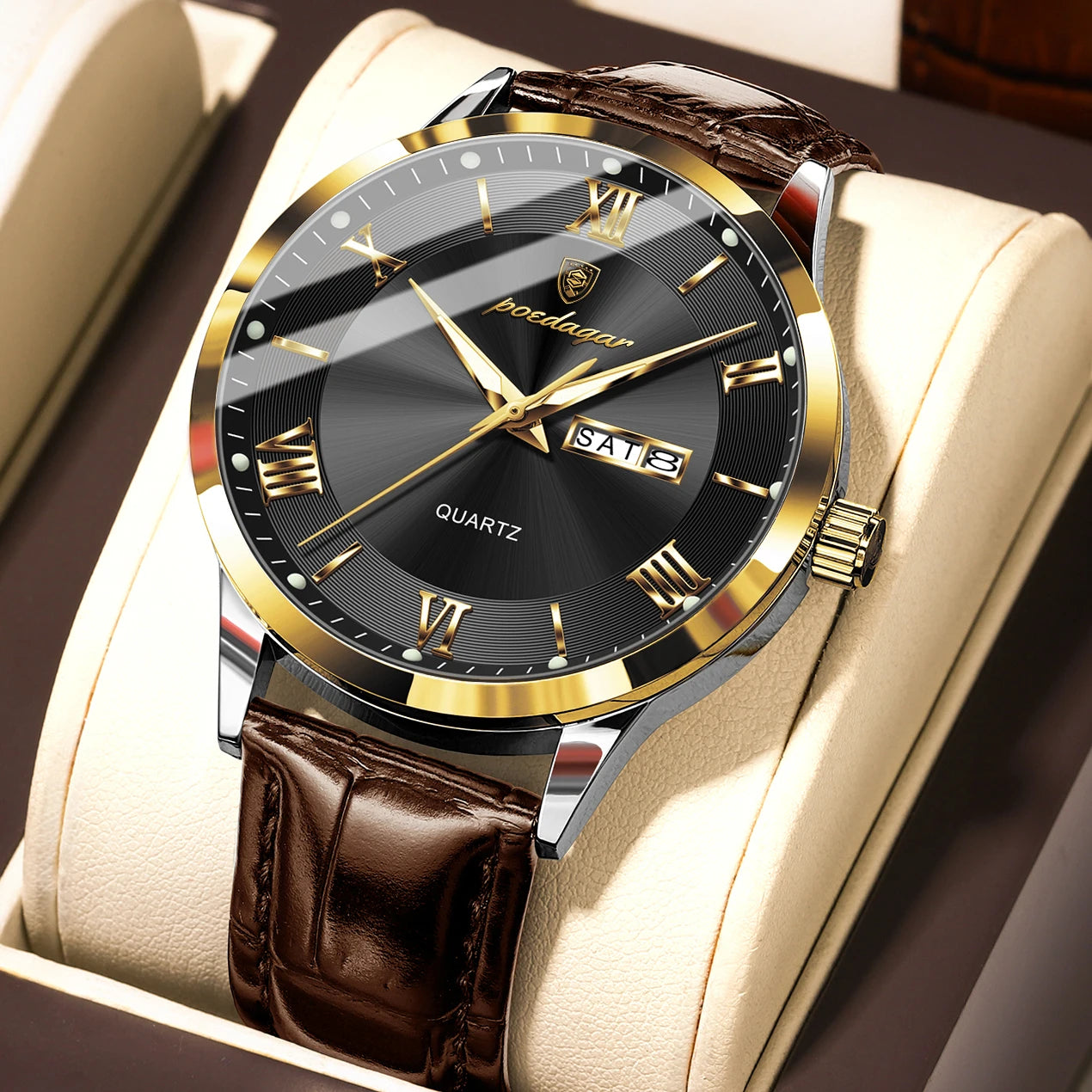 S-Leather Military Leather Luminous Luxury Watch SILVER Brand Watch