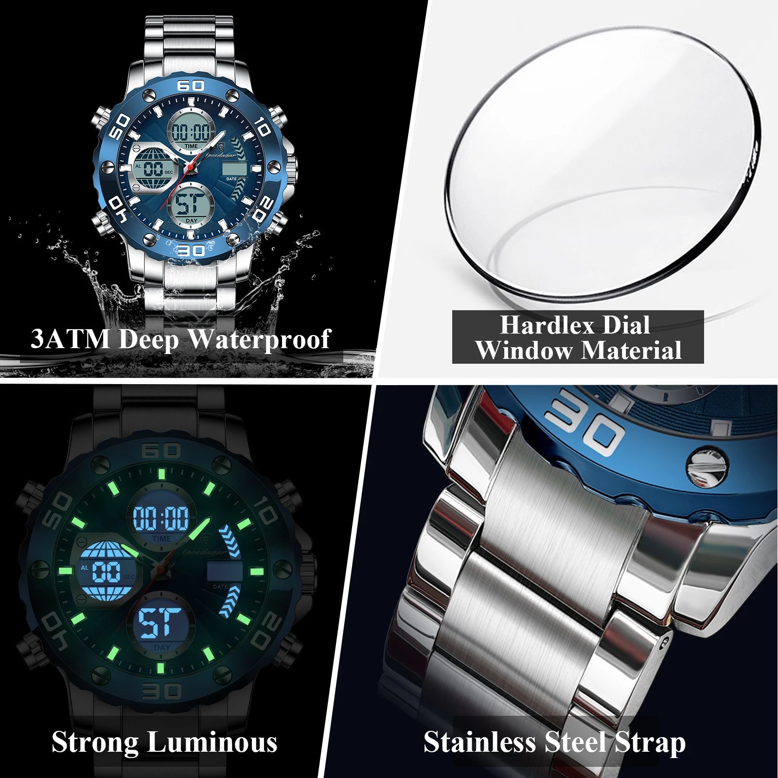 S-Digital Luxury men watch SILVER Brand Watch