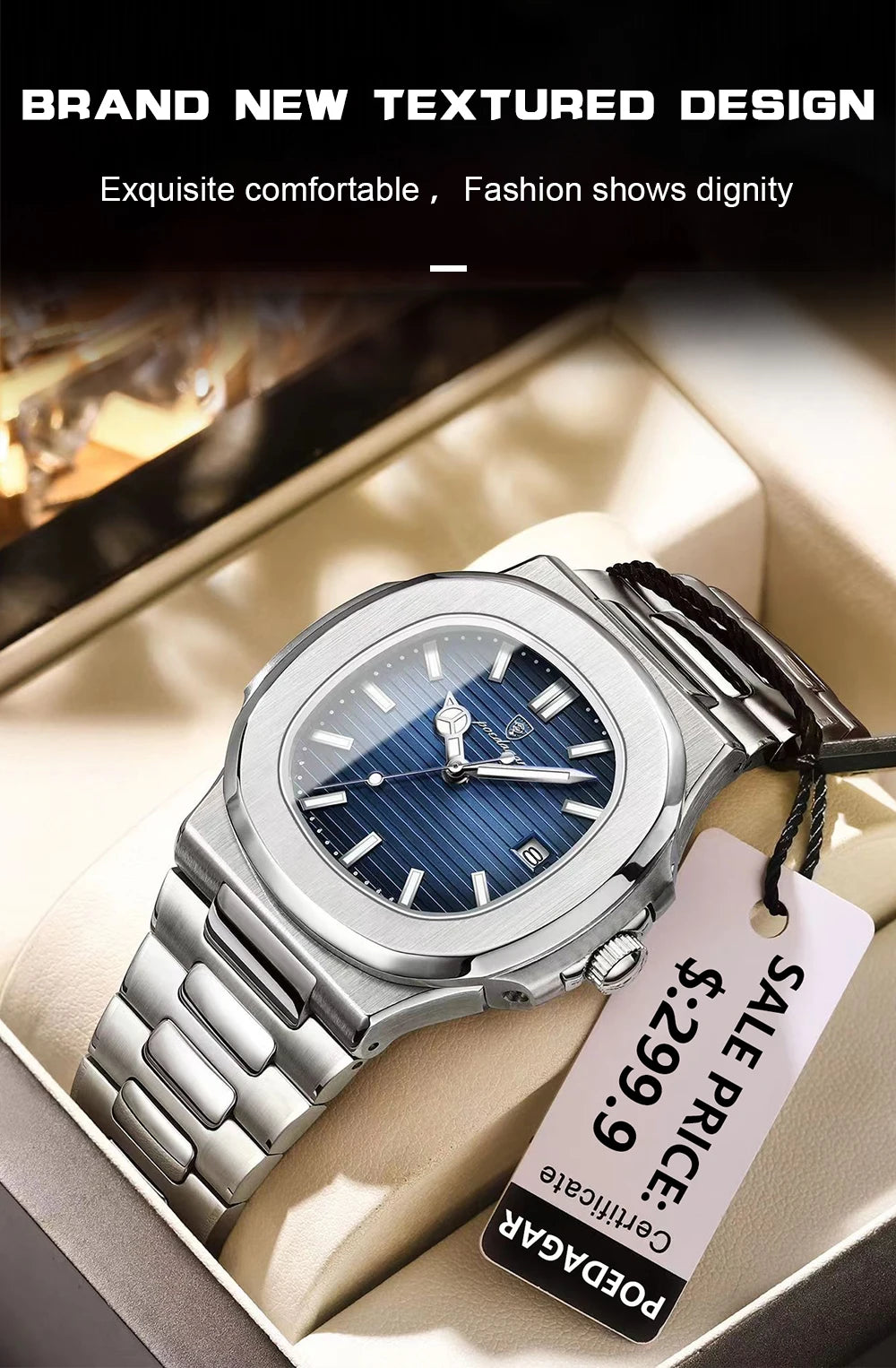 S-Exclusive Square Luxury Men SILVER Brand Watch