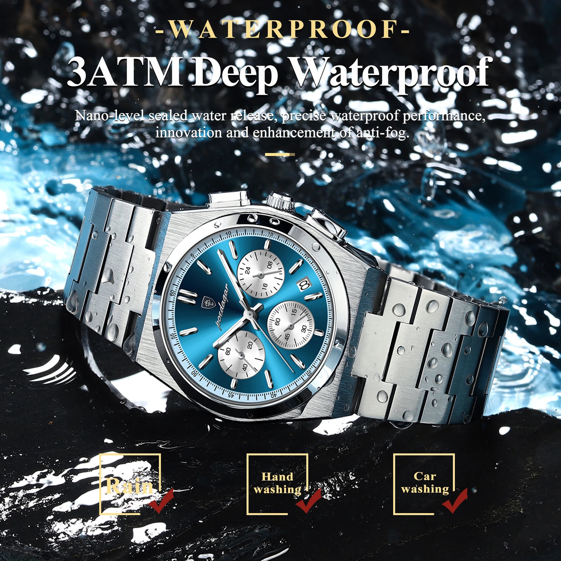 3-Globe Luxury Watch SILVER Brand Watch
