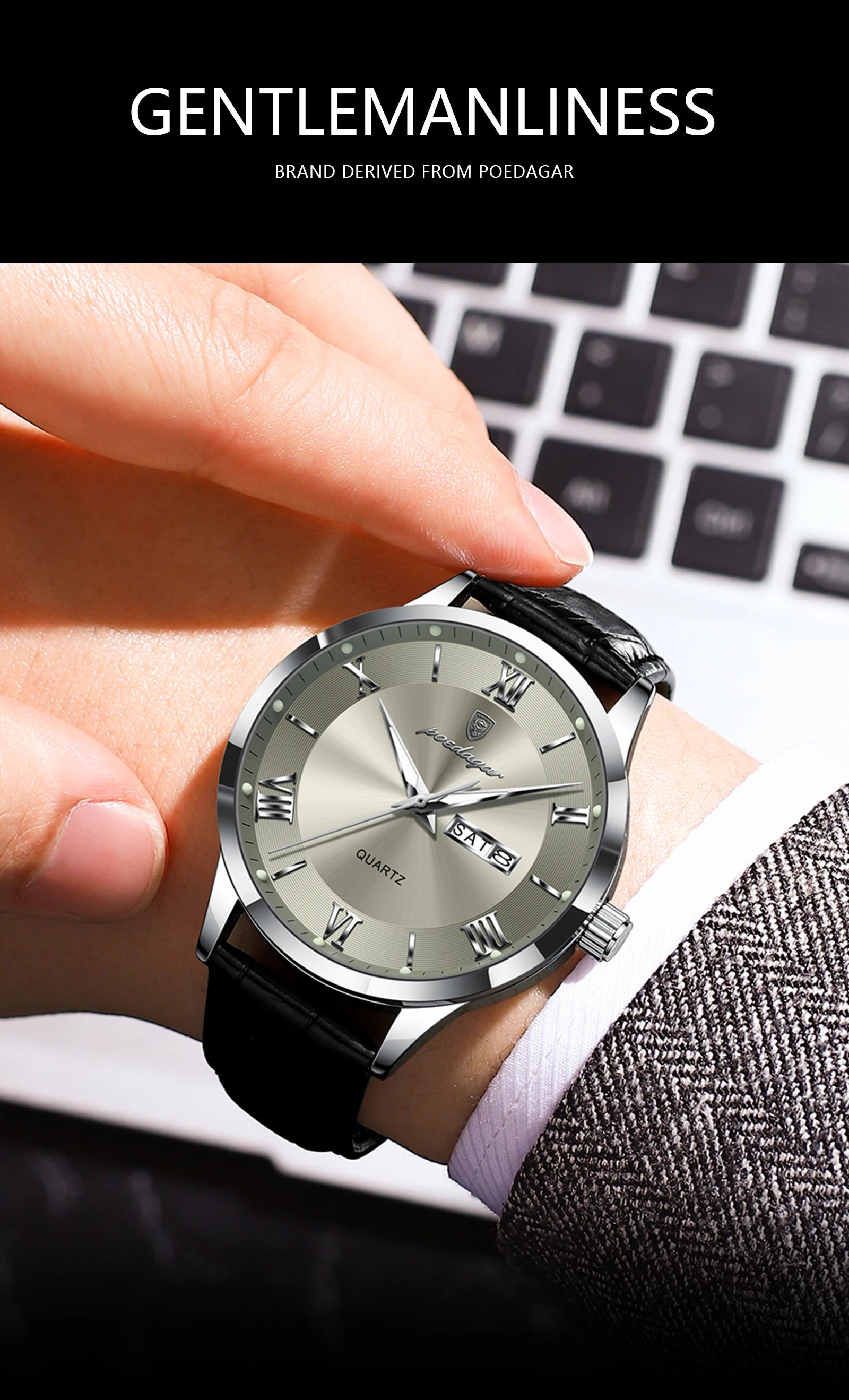 S-Leather Military Leather Luminous Luxury Watch SILVER Brand Watch