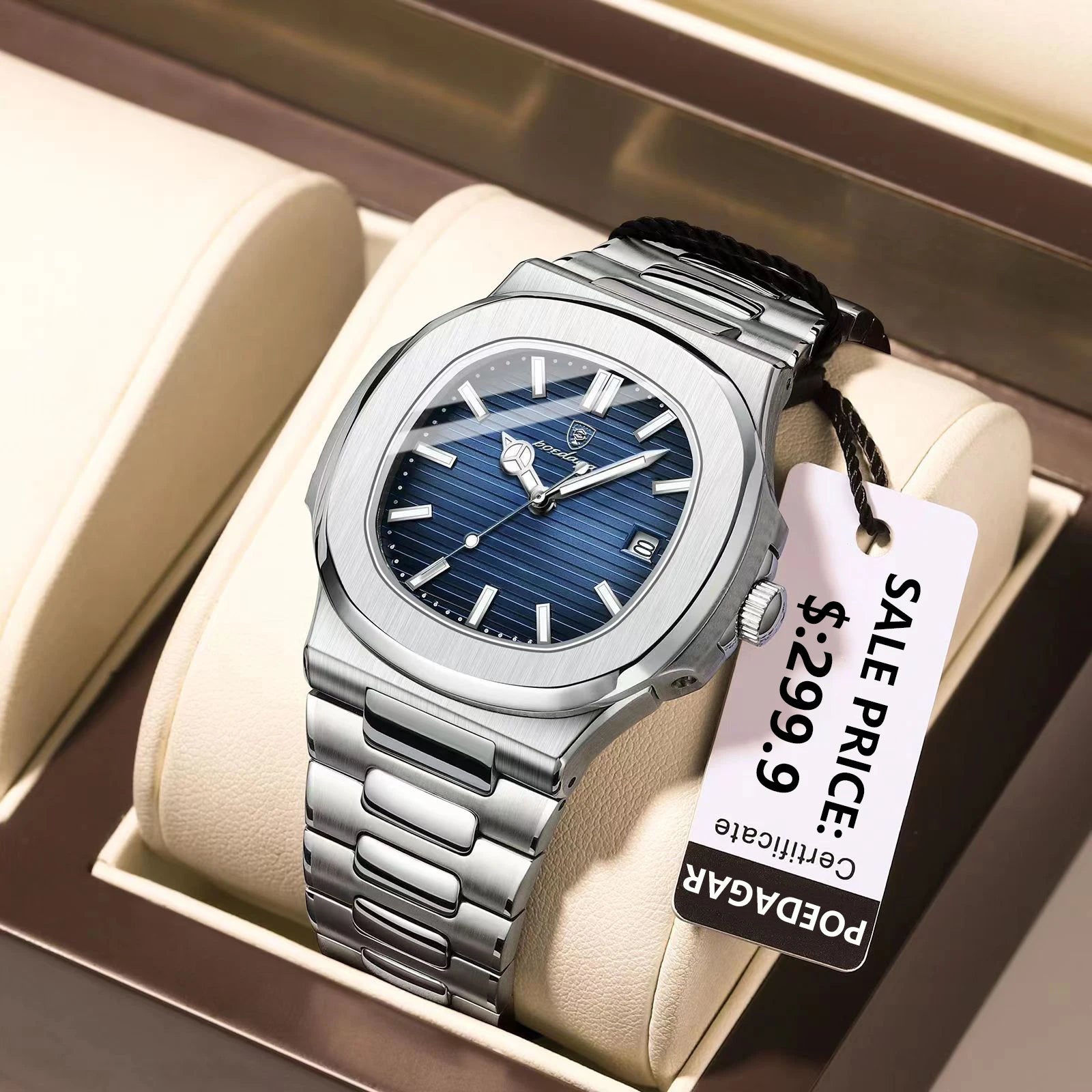 S-Exclusive Square Luxury Men SILVER Brand Watch