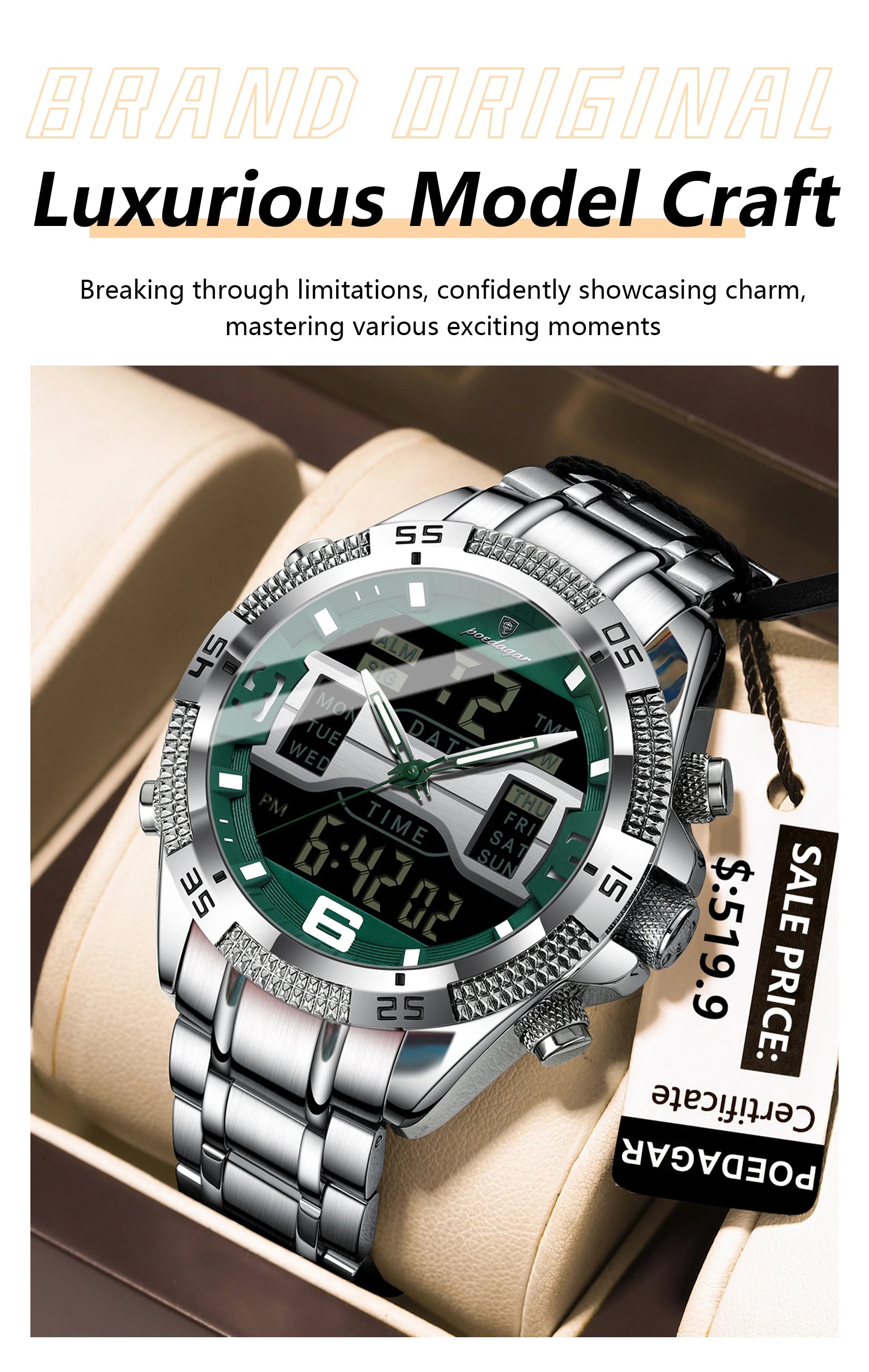 S-Digital Watch Luxury Digital Week SILVER Brand Watch