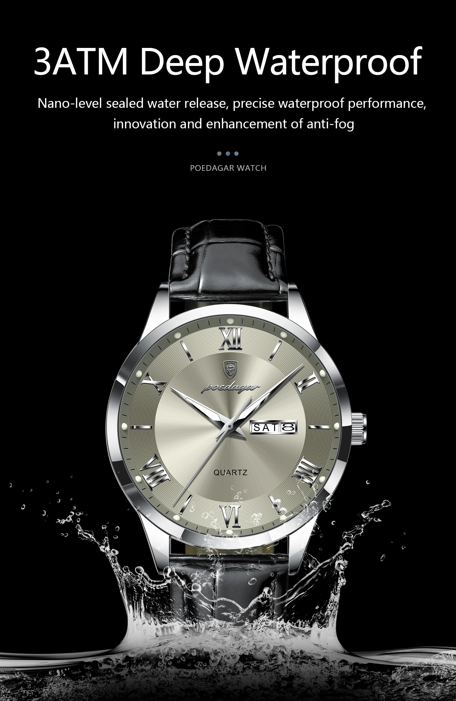 S-Leather Military Leather Luminous Luxury Watch SILVER Brand Watch