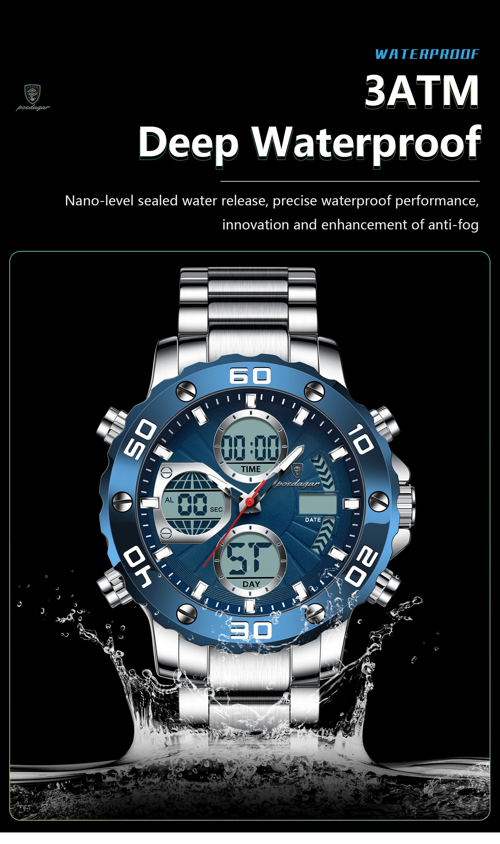 S-Digital Luxury men watch SILVER Brand Watch