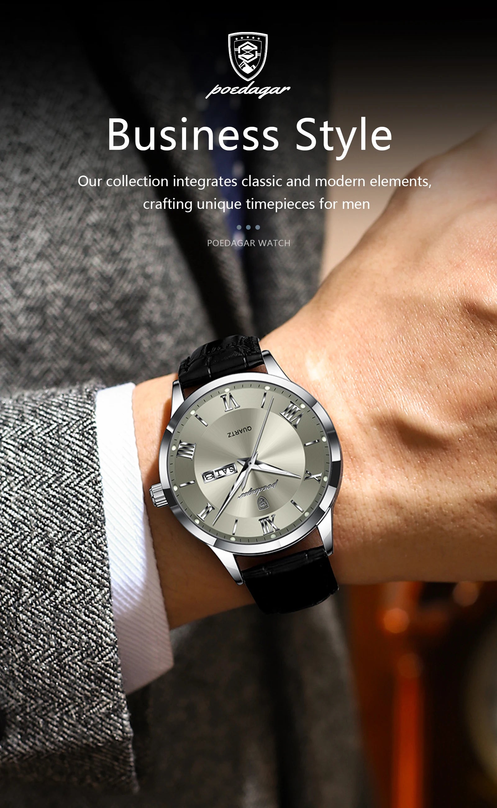 S-Leather Military Leather Luminous Luxury Watch SILVER Brand Watch