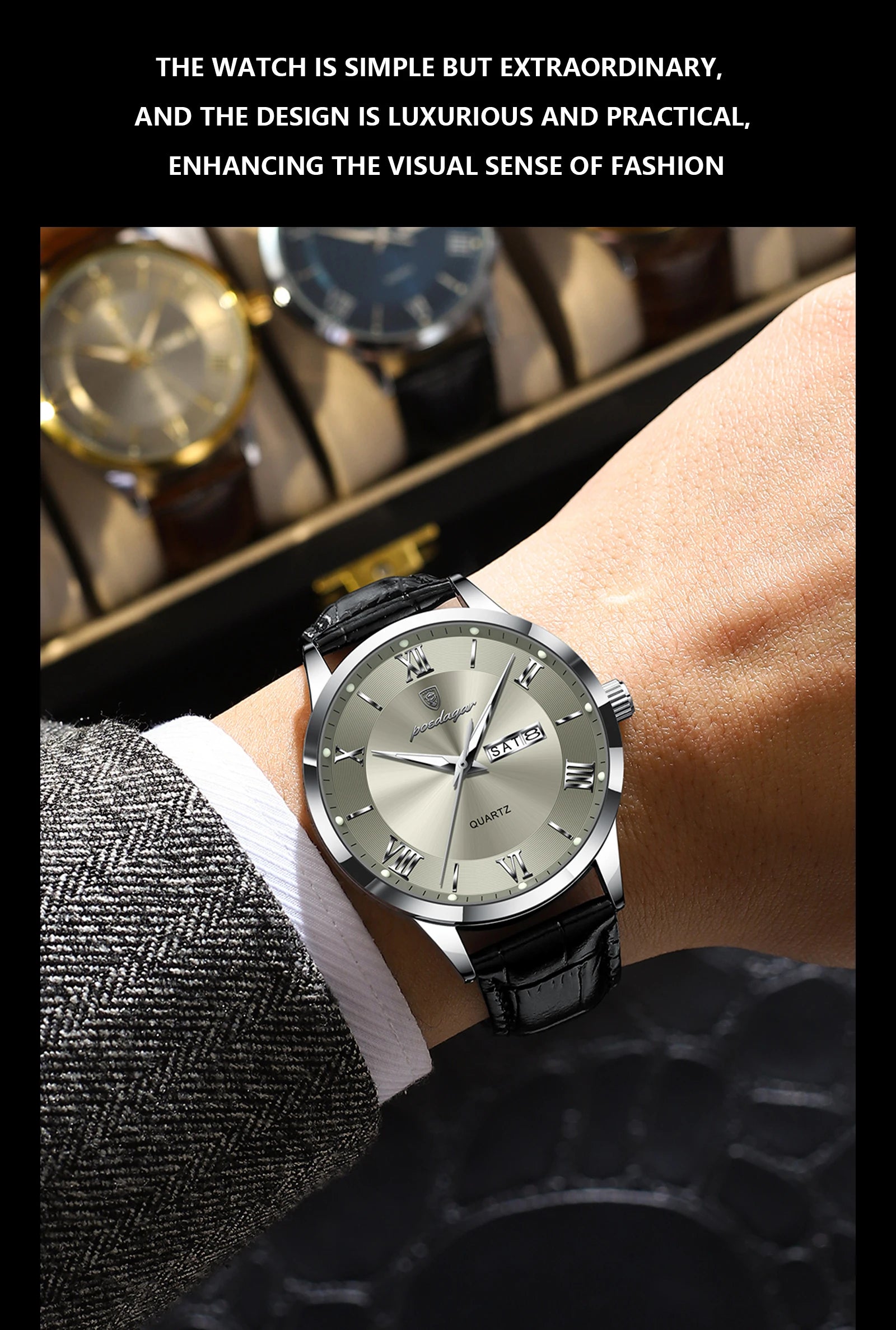 S-Leather Military Leather Luminous Luxury Watch SILVER Brand Watch