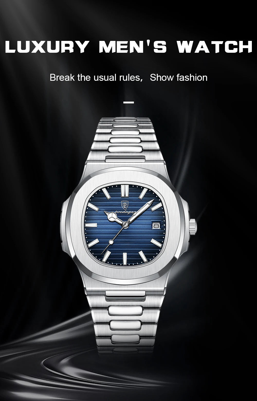 S-Exclusive Square Luxury Men SILVER Brand Watch