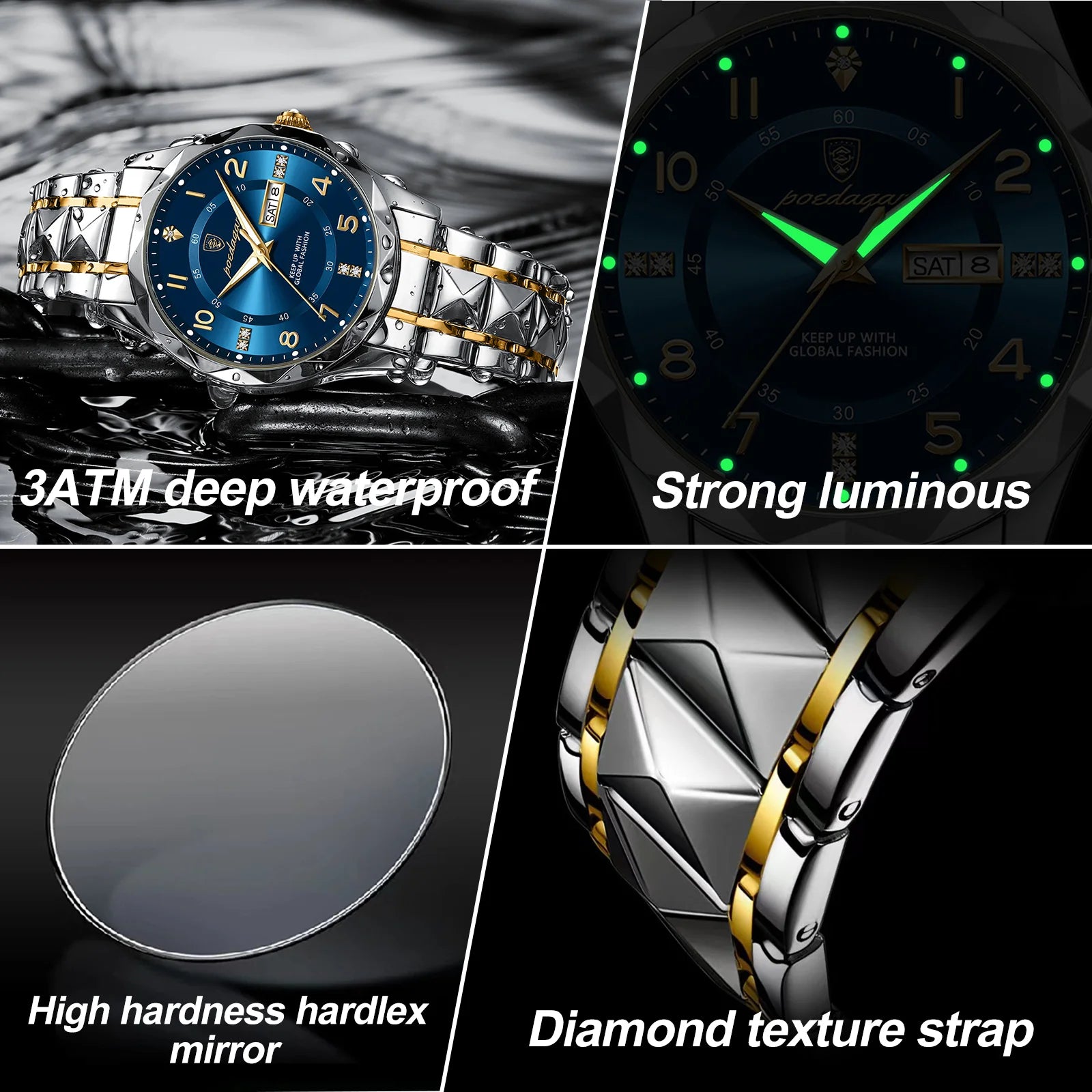 Luxury Men Luminous Wristwatch SILVER Brand Watch