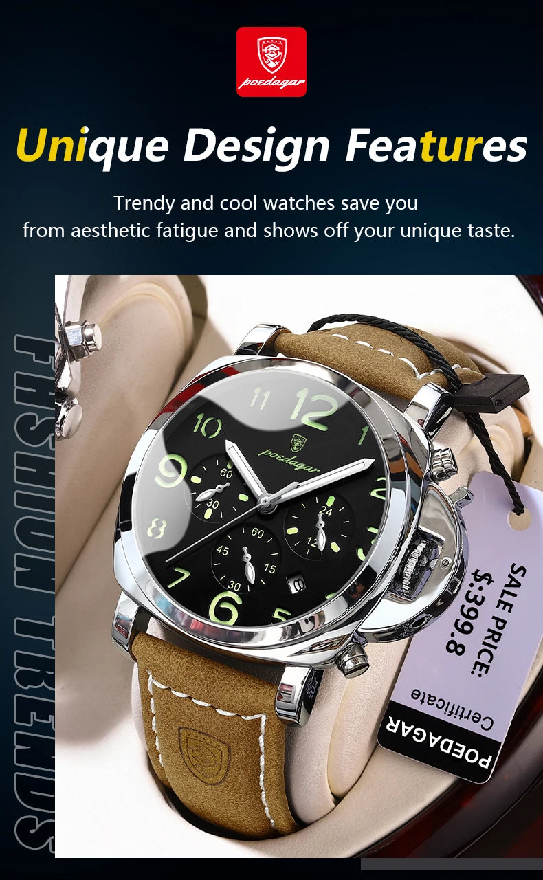 S-Couro Luxury Military Leather Watch SILVER Brand Watch