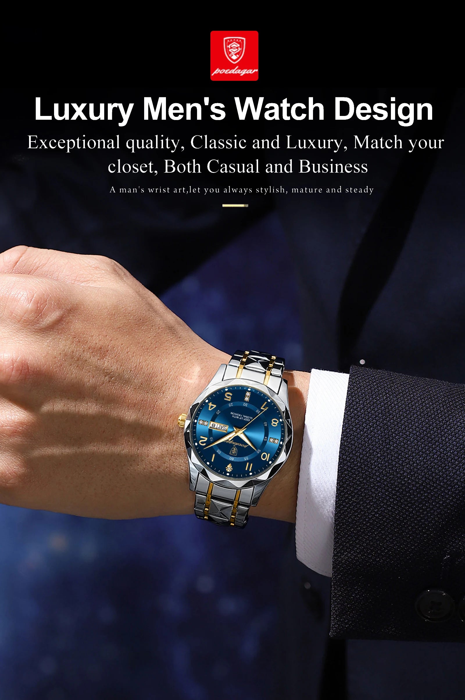 Luxury Men Luminous Wristwatch SILVER Brand Watch