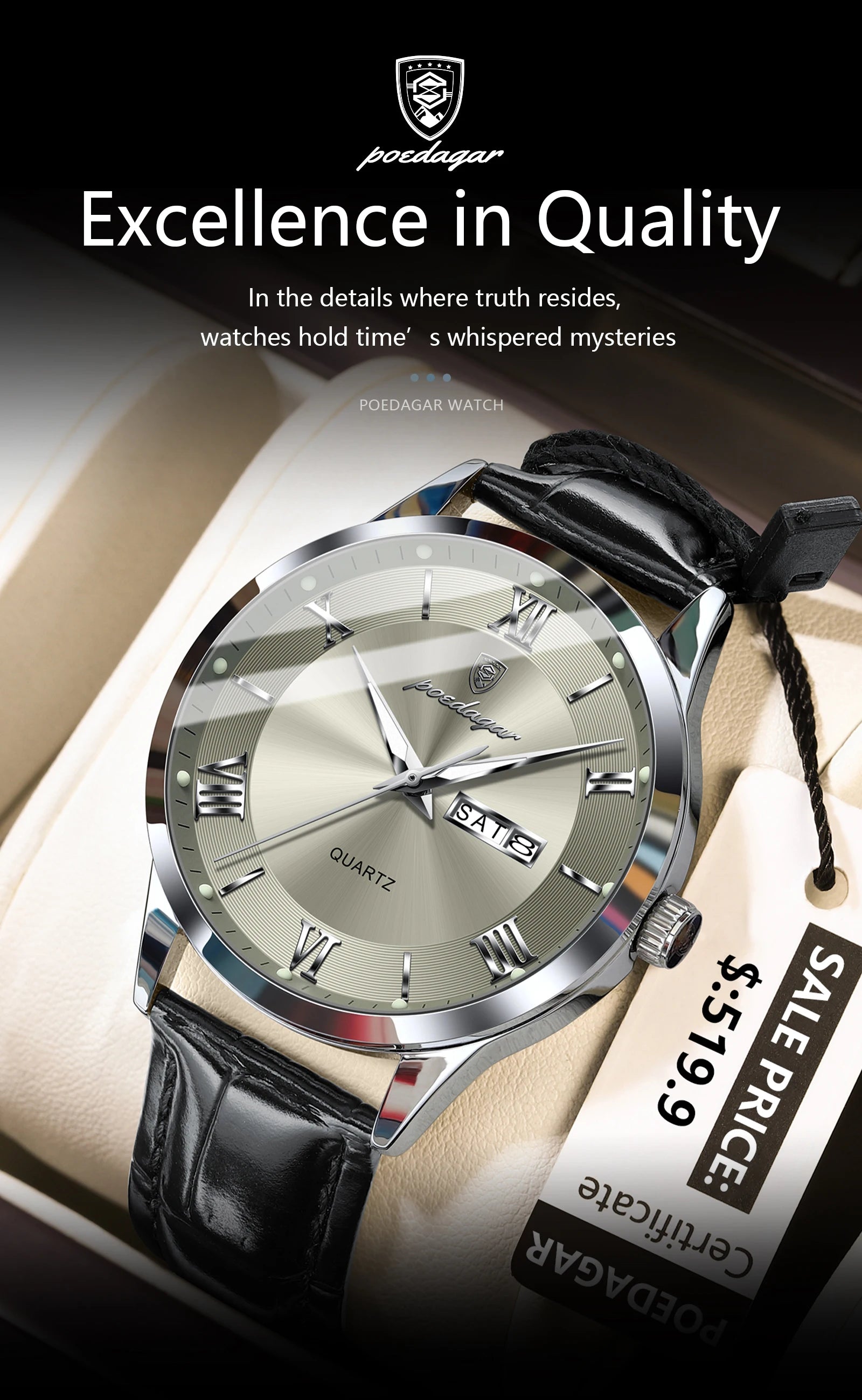 S-Leather Military Leather Luminous Luxury Watch SILVER Brand Watch