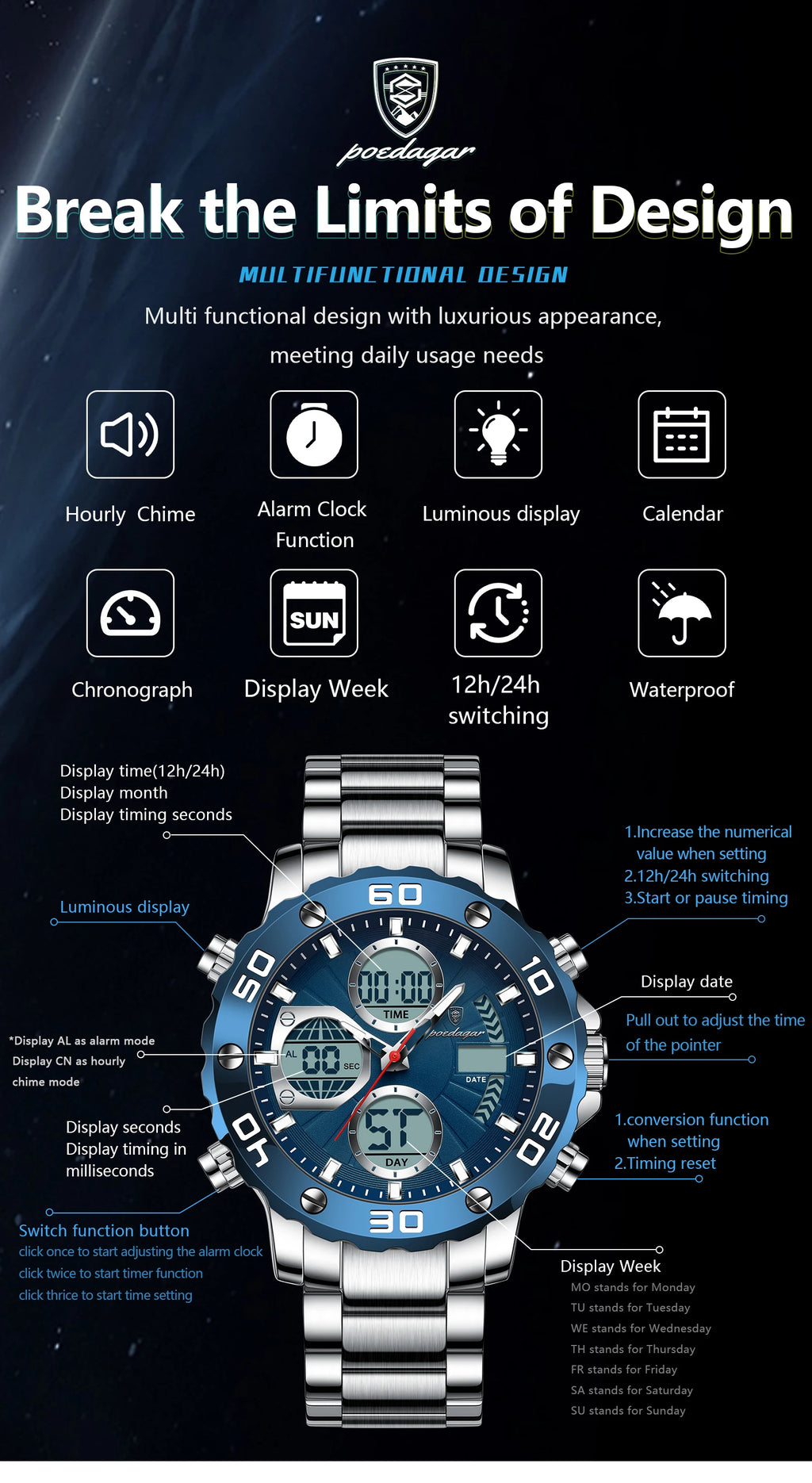 S-Digital Luxury men watch SILVER Brand Watch