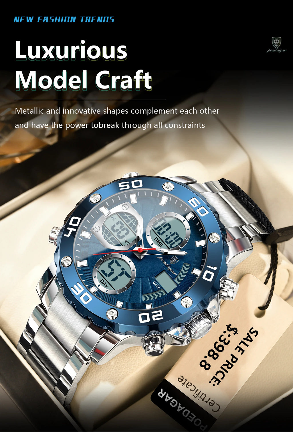 S-Digital Luxury men watch SILVER Brand Watch