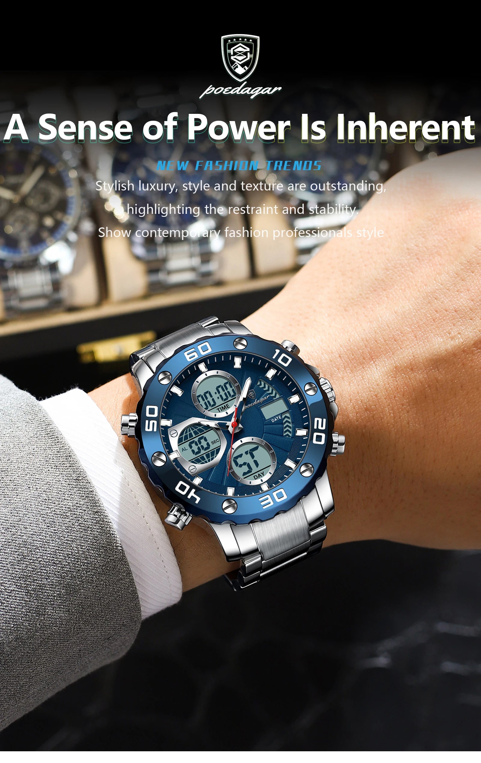 S-Digital Luxury men watch SILVER Brand Watch