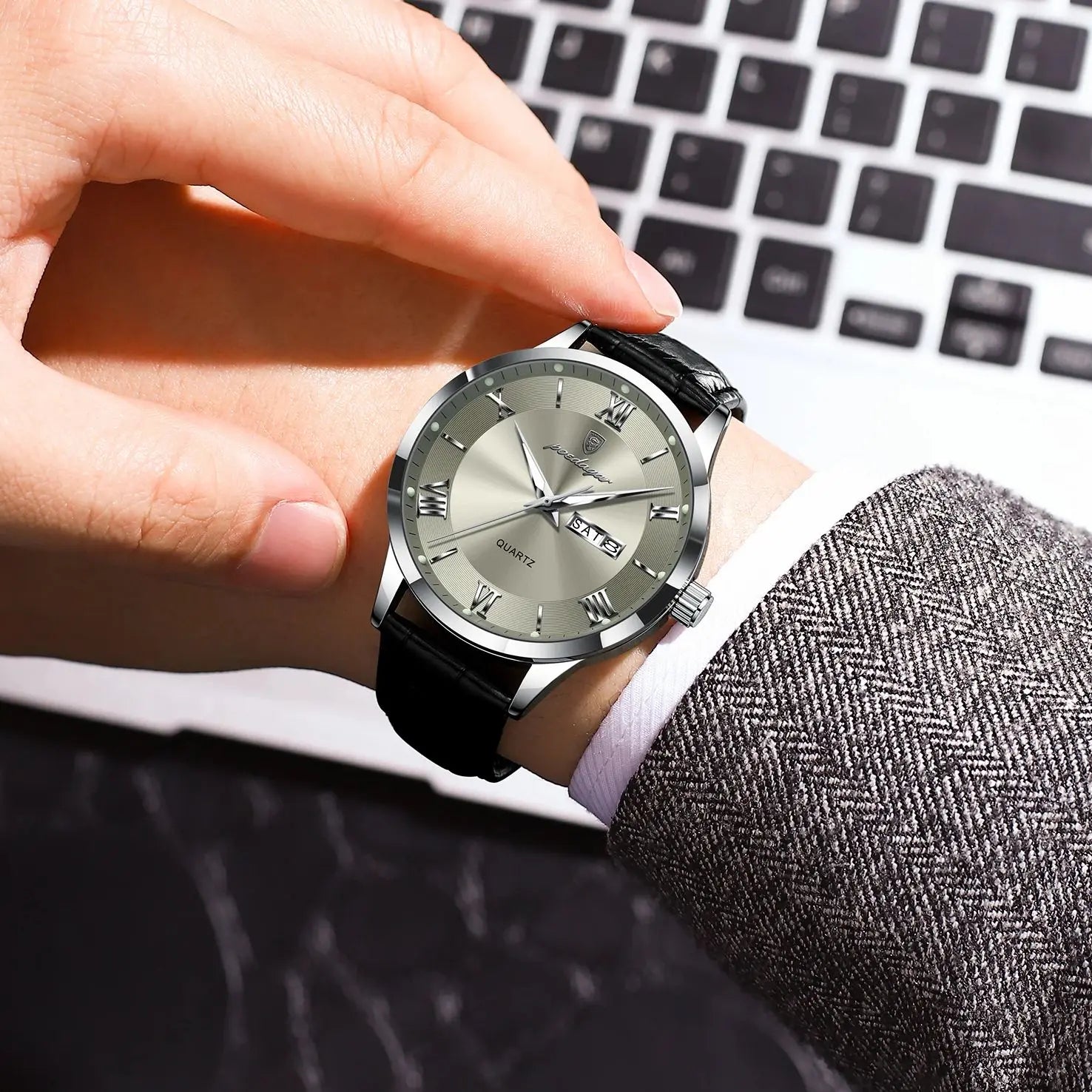 S-Leather Military Leather Luminous Luxury Watch SILVER Brand Watch