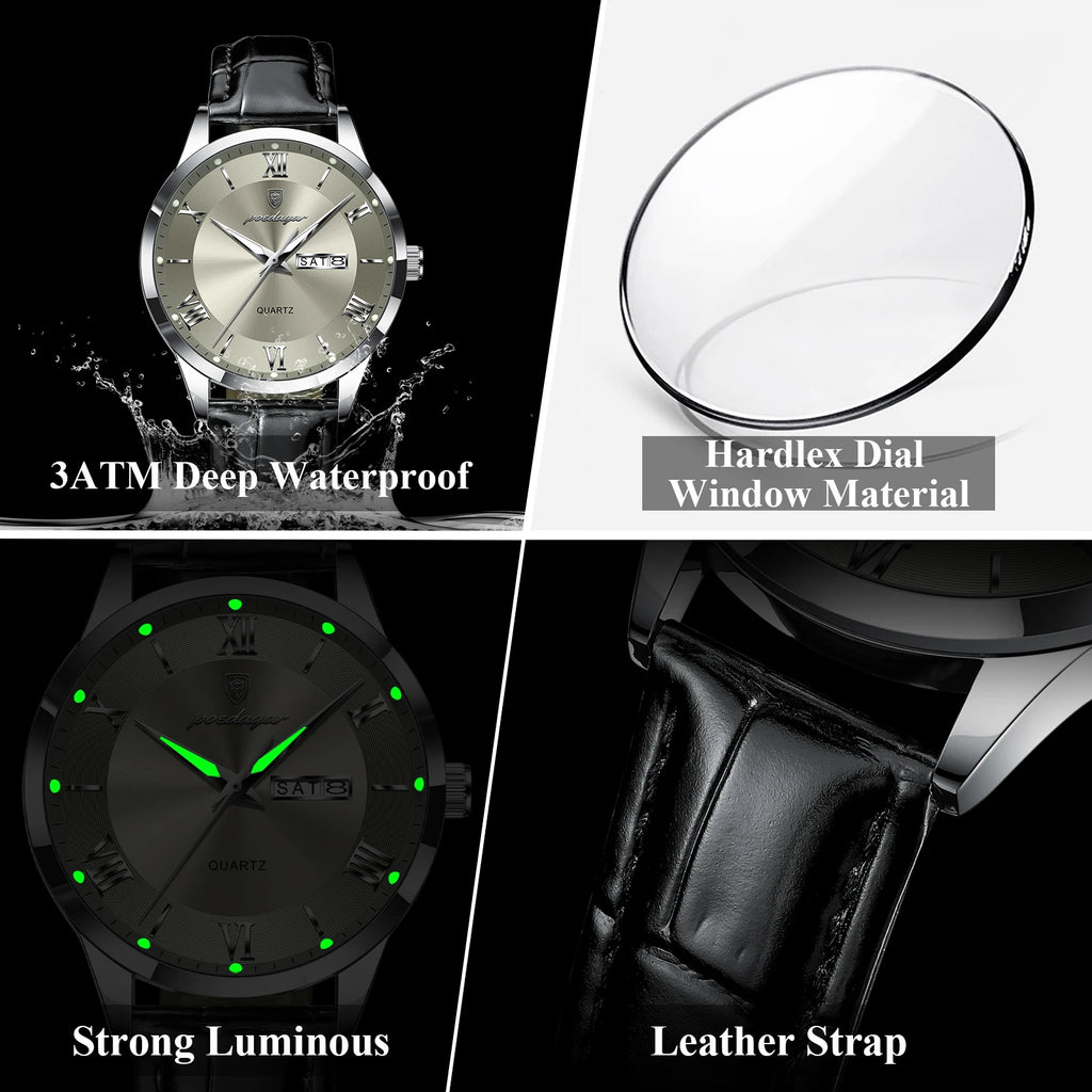 S-Leather Military Leather Luminous Luxury Watch SILVER Brand Watch