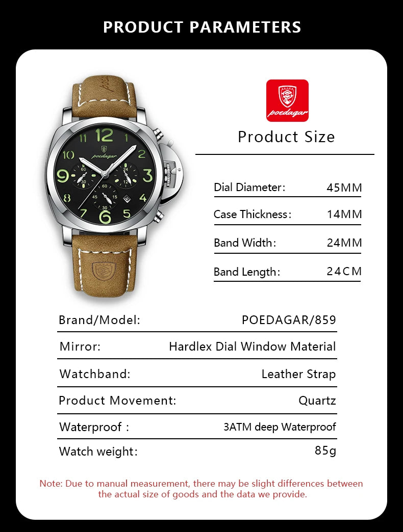 S-Couro Luxury Military Leather Watch SILVER Brand Watch