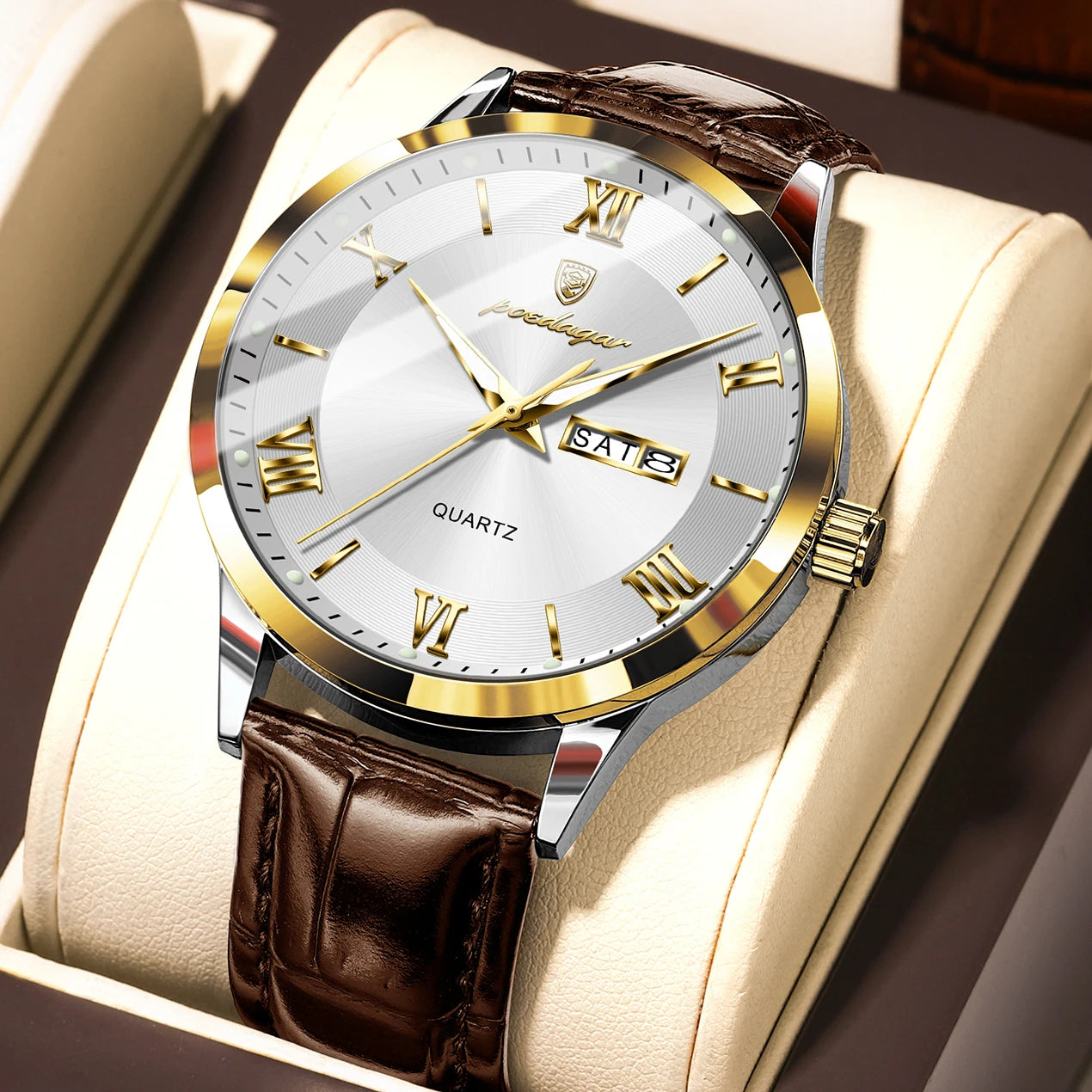 S-Leather Military Leather Luminous Luxury Watch SILVER Brand Watch