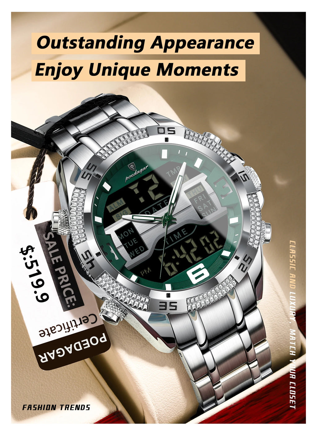 S-Digital Watch Luxury Digital Week SILVER Brand Watch