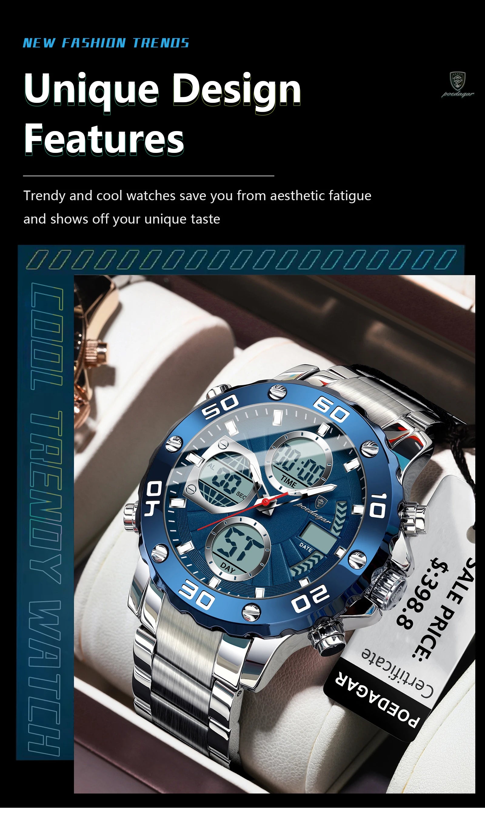 S-Digital Luxury men watch SILVER Brand Watch