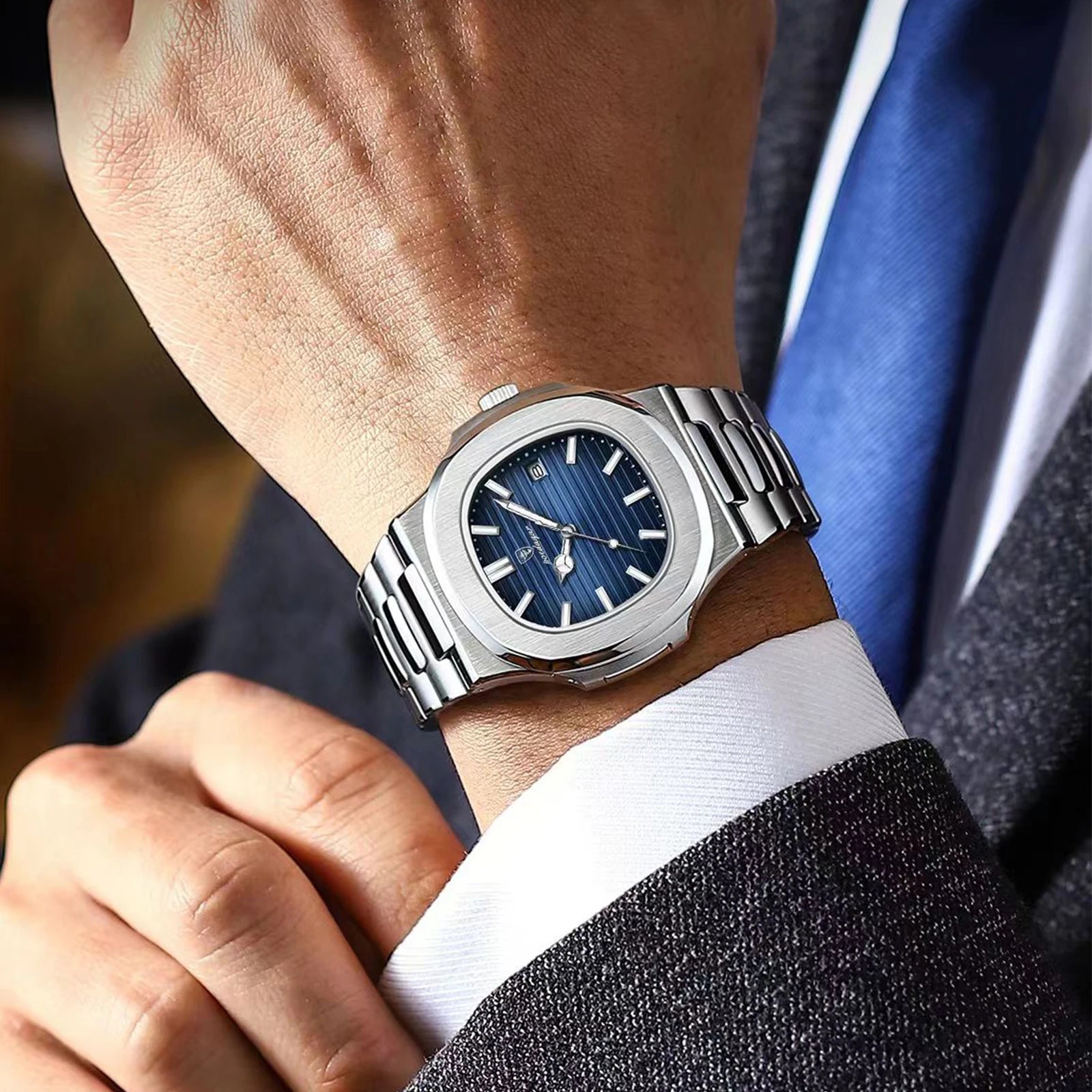 S-Exclusive Square Luxury Men SILVER Brand Watch