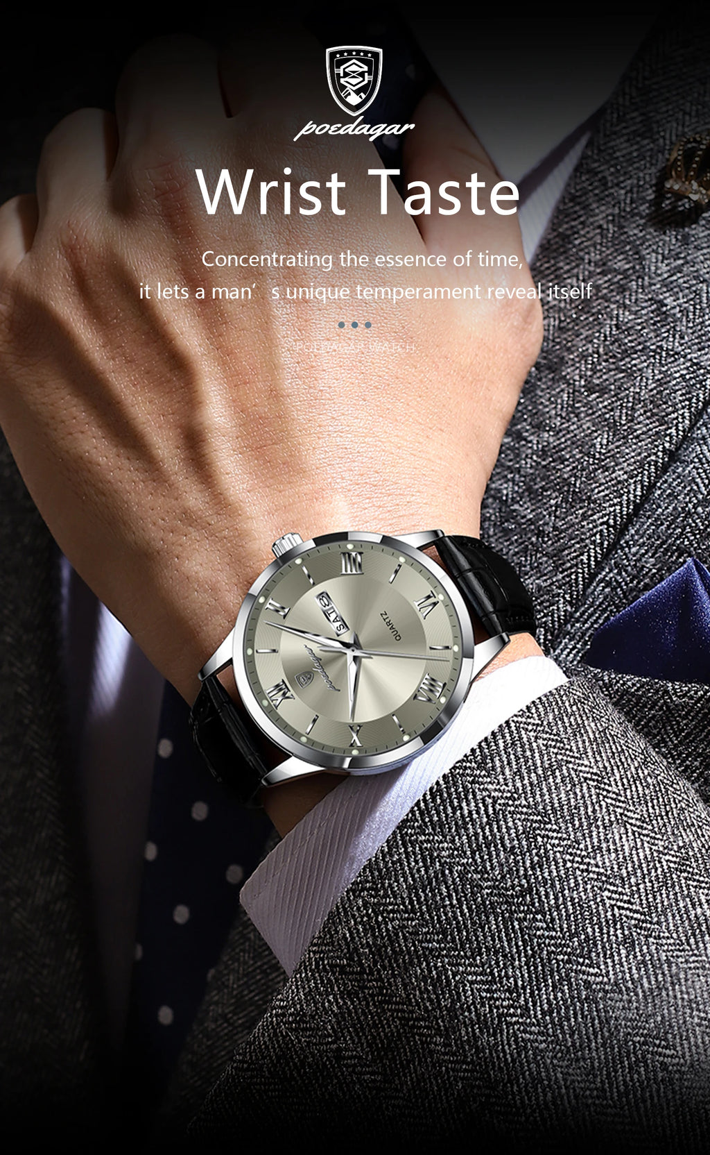 S-Leather Military Leather Luminous Luxury Watch SILVER Brand Watch