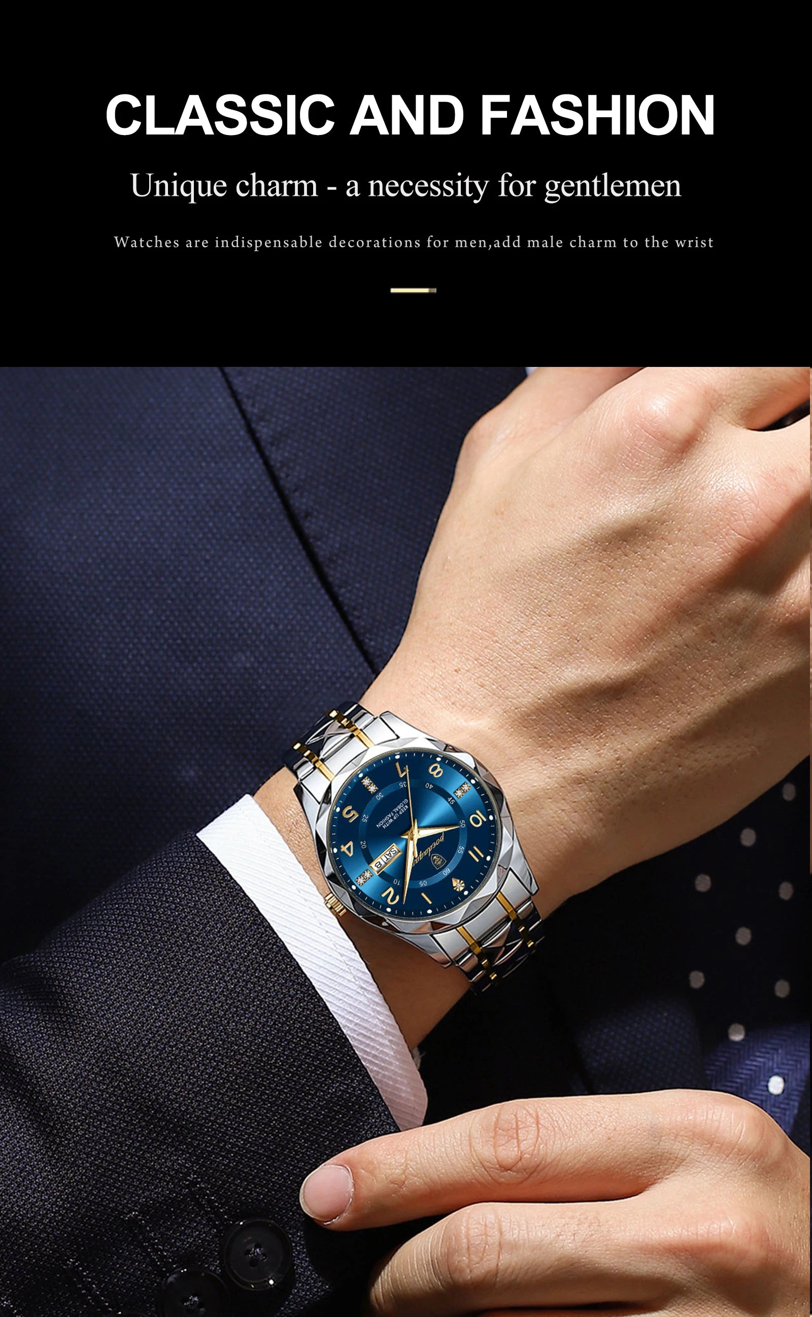 Luxury Men Luminous Wristwatch SILVER Brand Watch