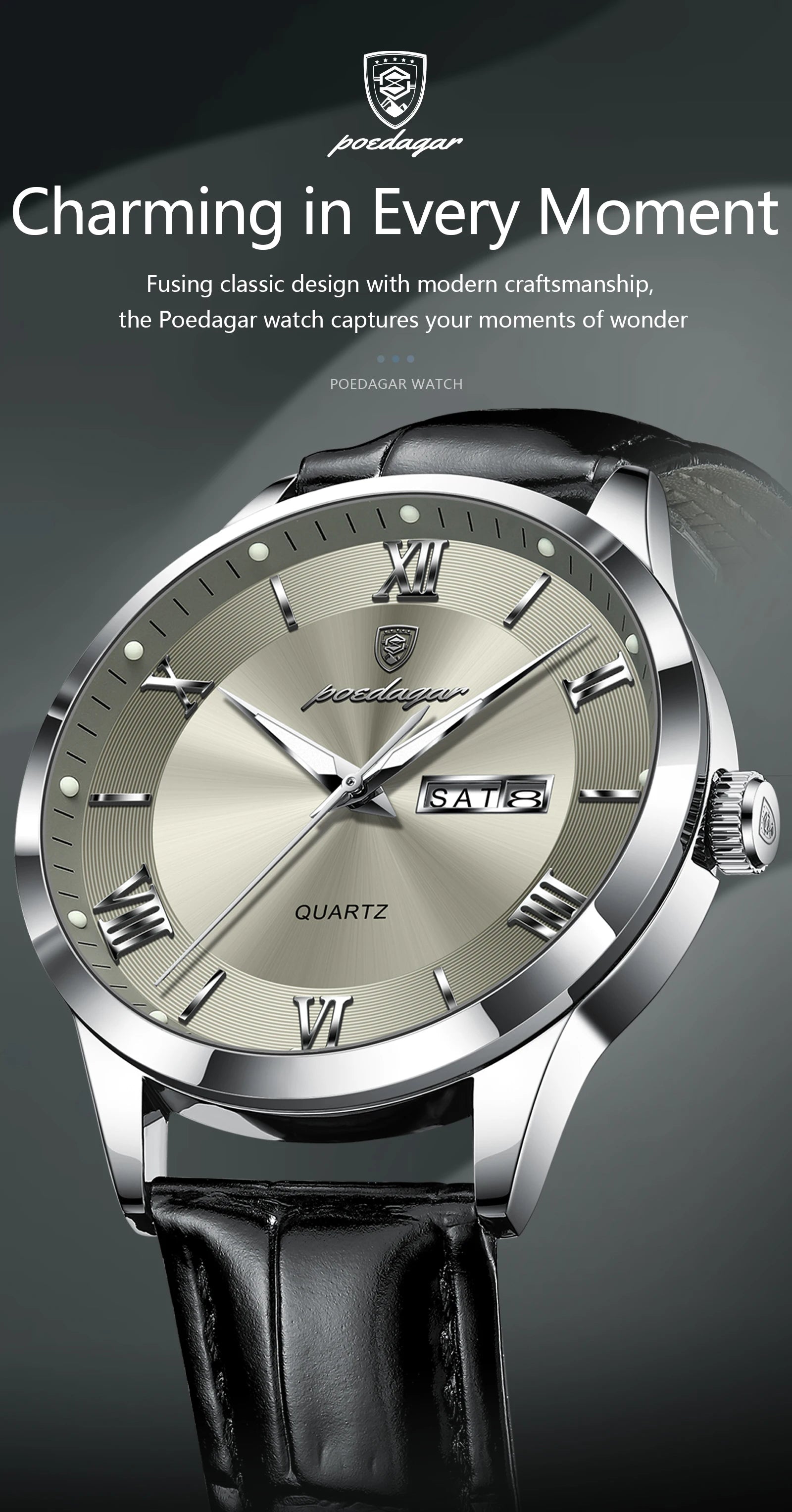 S-Leather Military Leather Luminous Luxury Watch SILVER Brand Watch