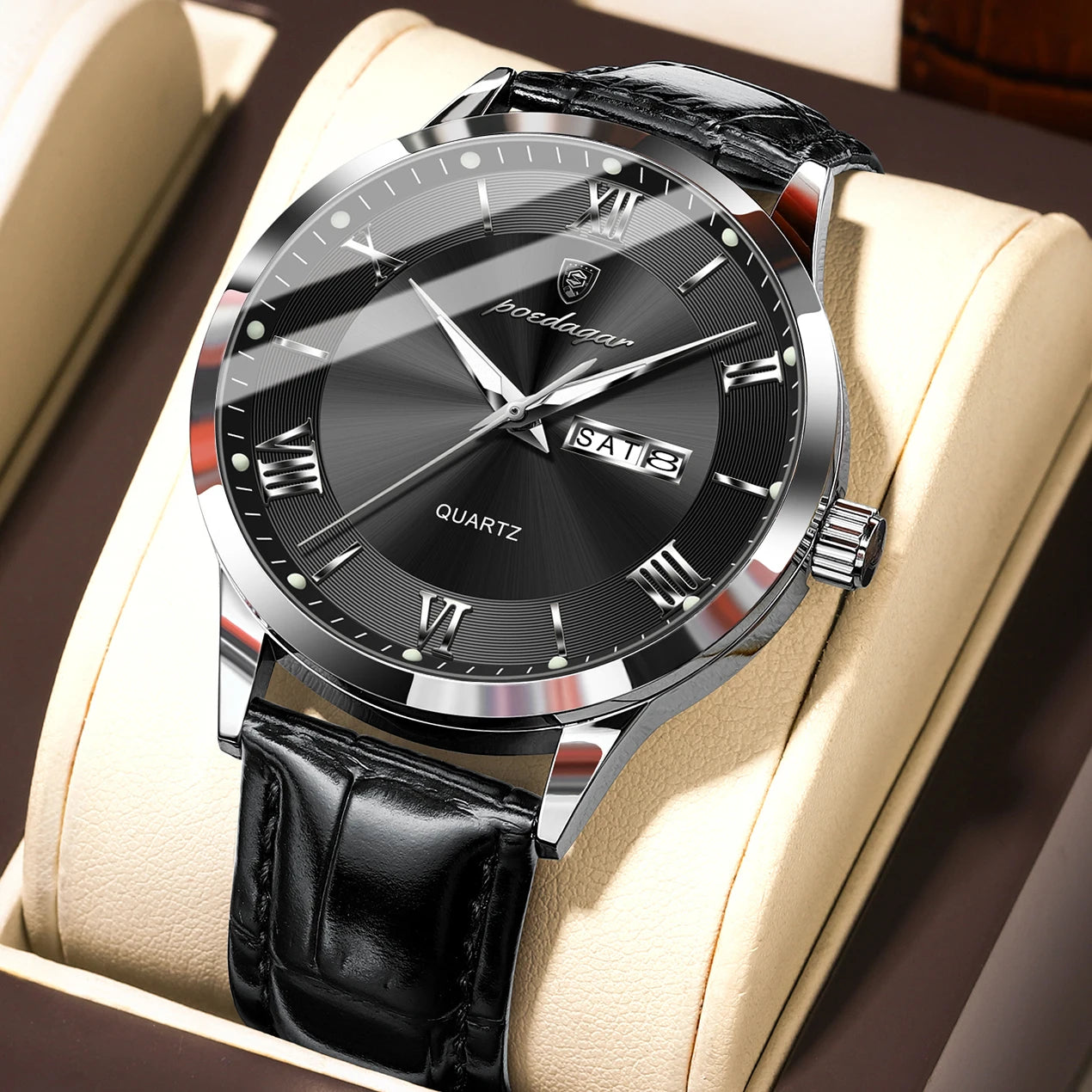 S-Leather Military Leather Luminous Luxury Watch SILVER Brand Watch