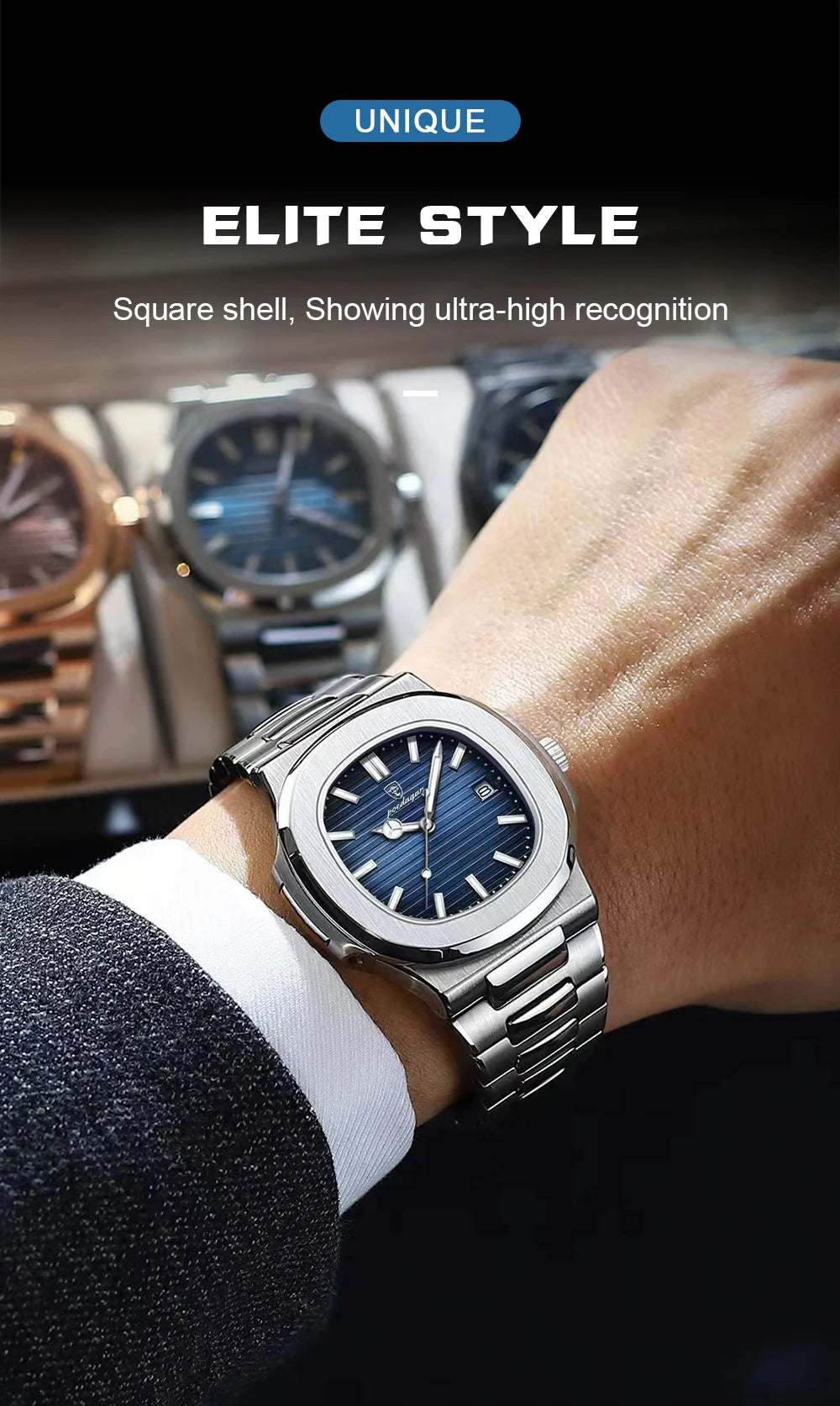 S-Exclusive Square Luxury Men SILVER Brand Watch
