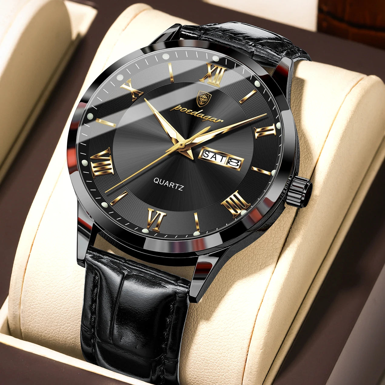 S-Leather Military Leather Luminous Luxury Watch SILVER Brand Watch