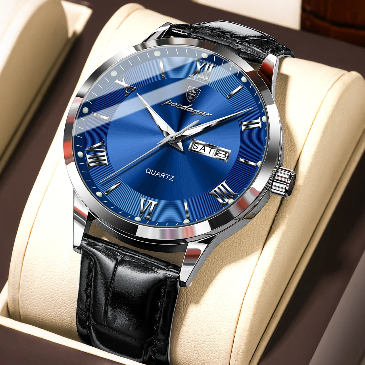 S-Leather Military Leather Luminous Luxury Watch SILVER Brand Watch