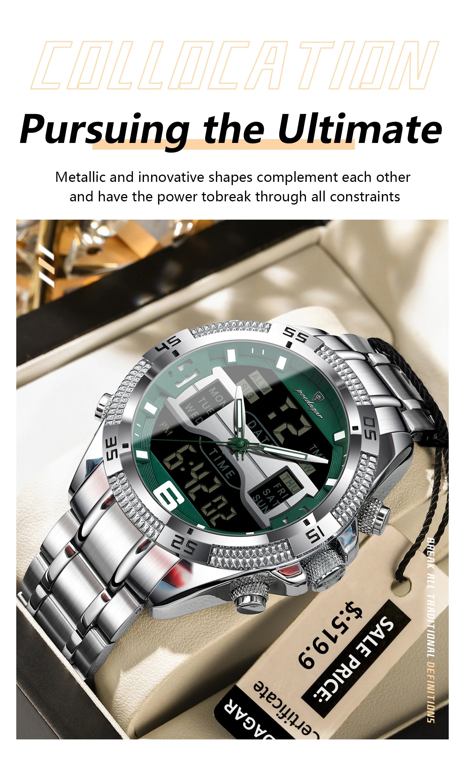 S-Digital Watch Luxury Digital Week SILVER Brand Watch