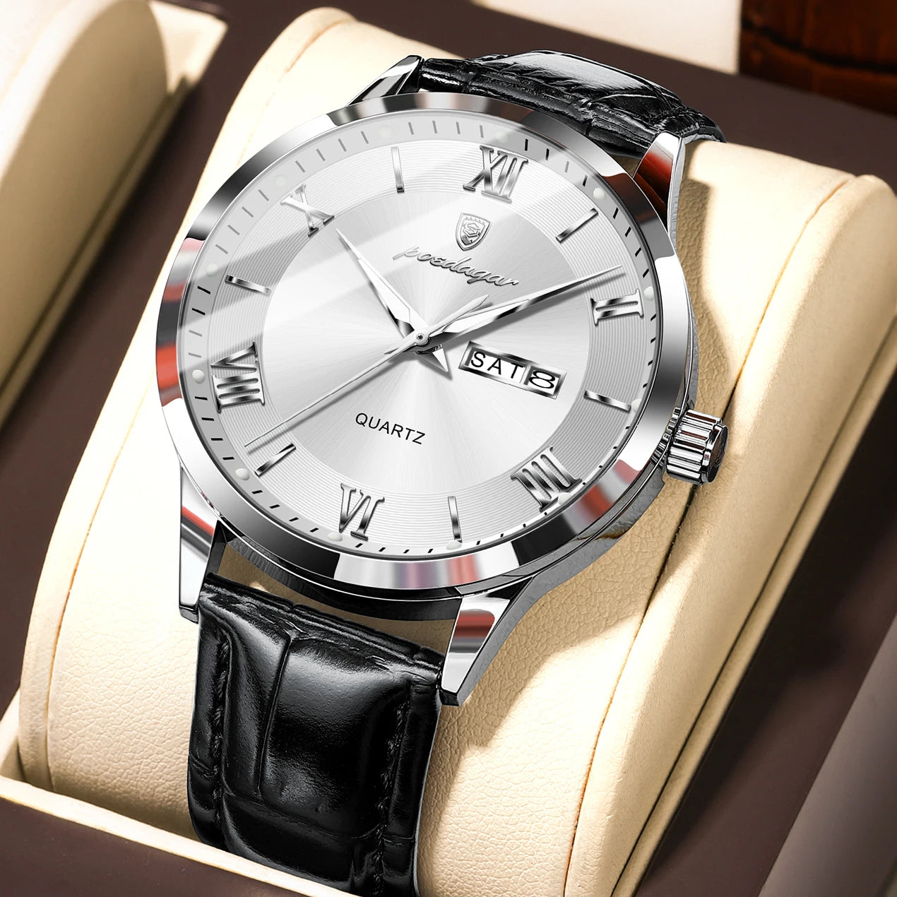S-Leather Military Leather Luminous Luxury Watch SILVER Brand Watch