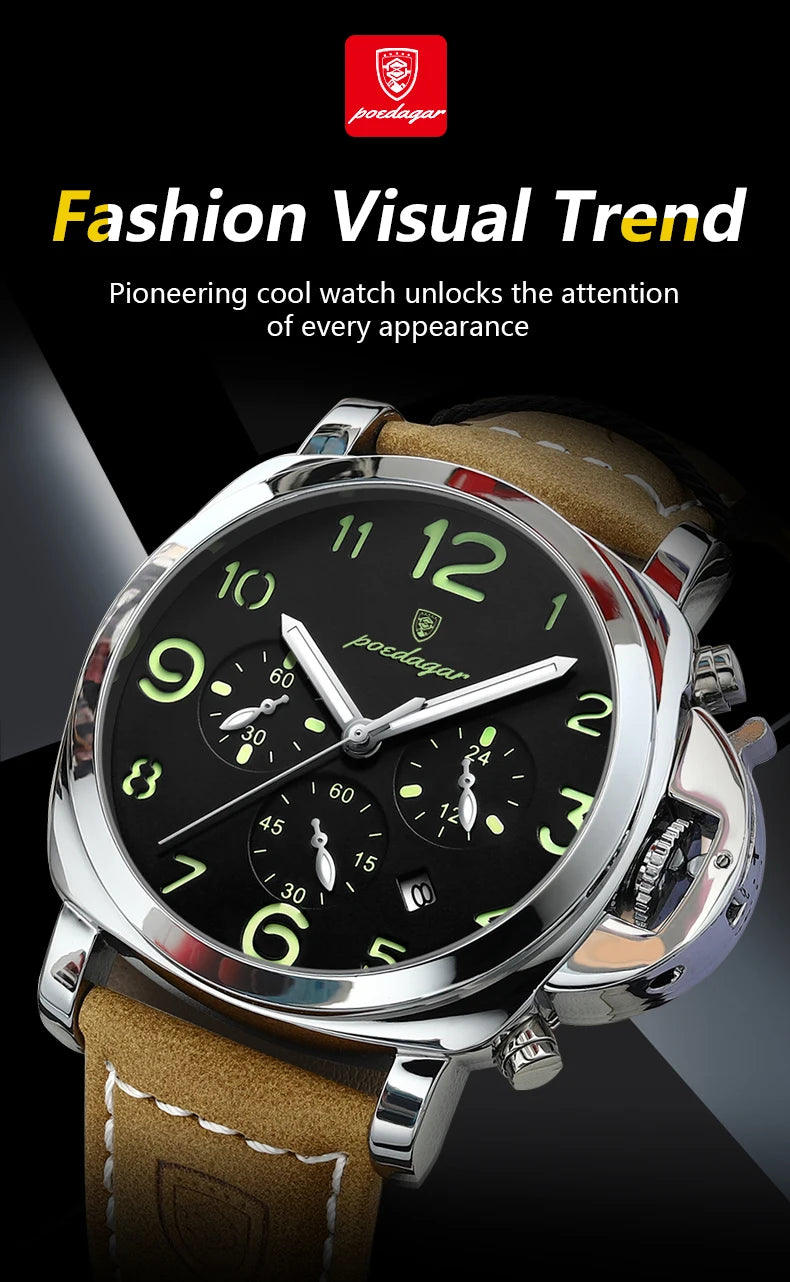 S-Couro Luxury Military Leather Watch SILVER Brand Watch