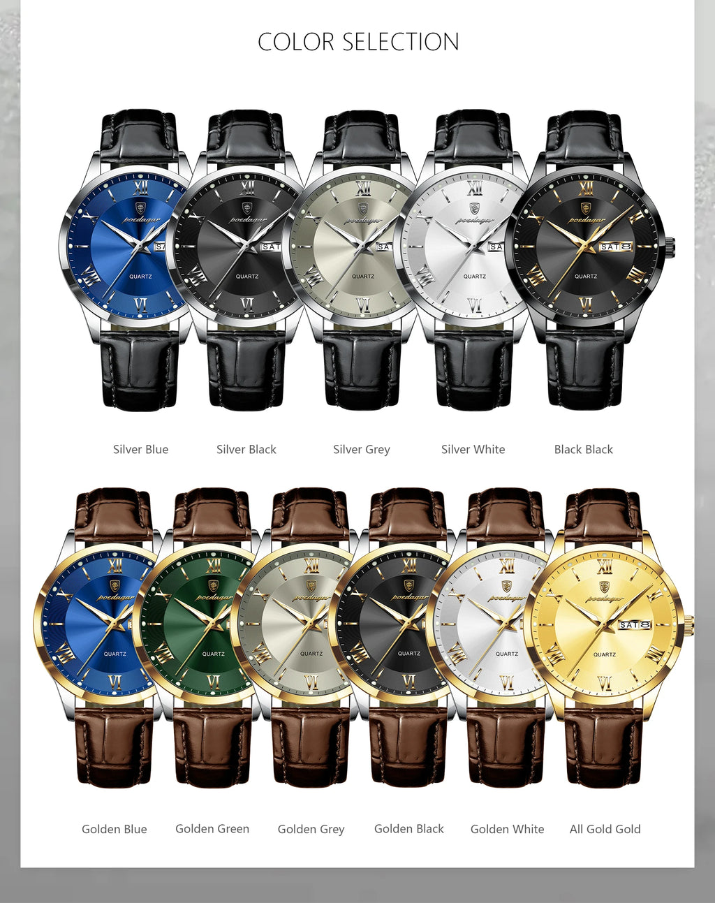 S-Leather Military Leather Luminous Luxury Watch SILVER Brand Watch