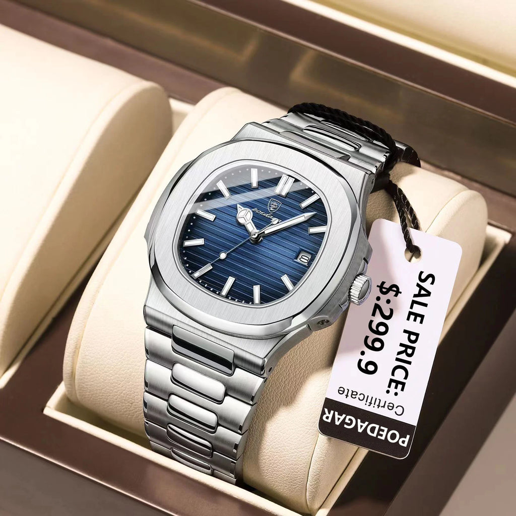 S-Exclusive Square Luxury Men SILVER Brand Watch