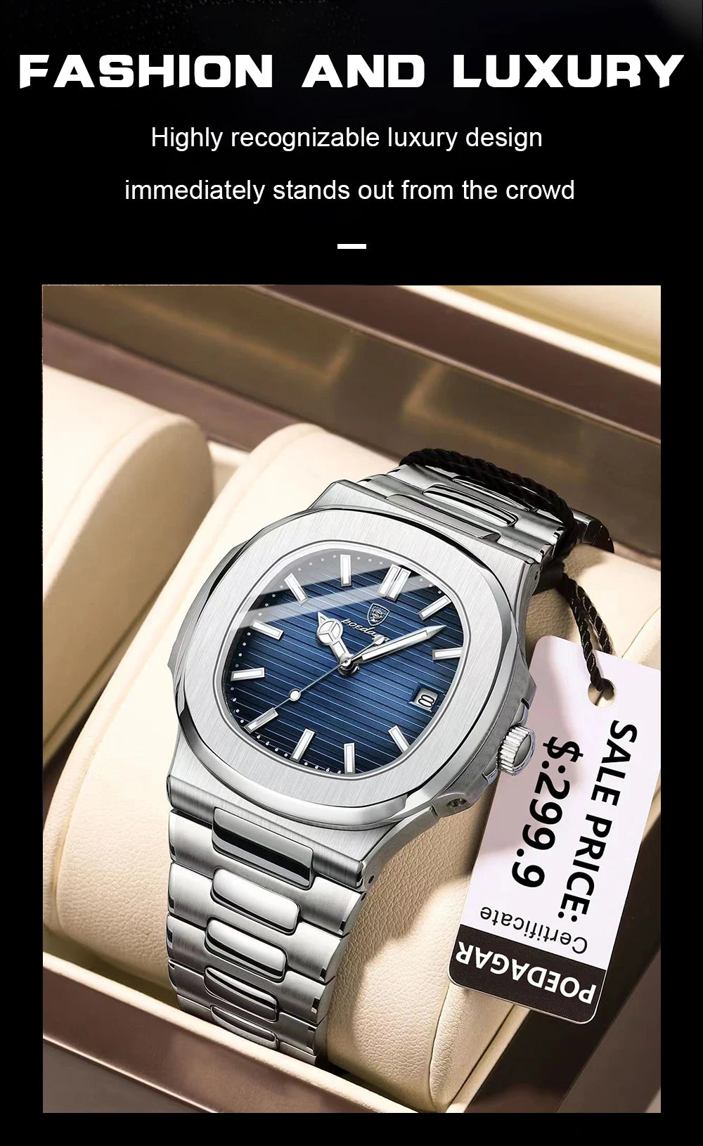S-Exclusive Square Luxury Men SILVER Brand Watch