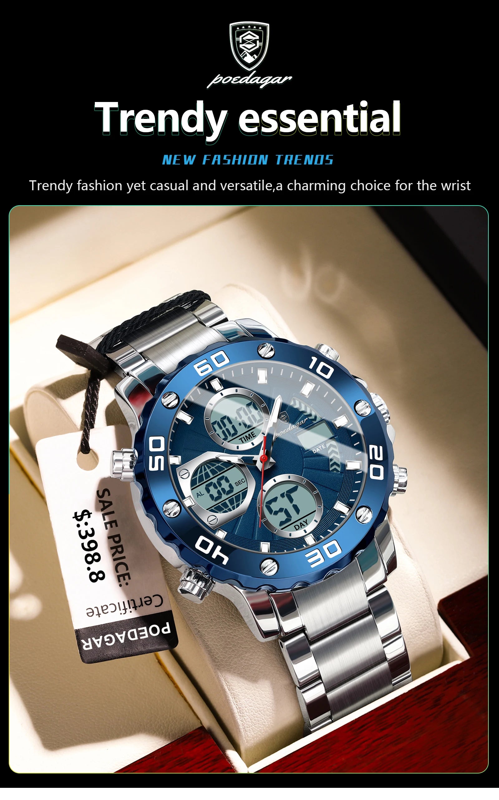 S-Digital Luxury men watch SILVER Brand Watch
