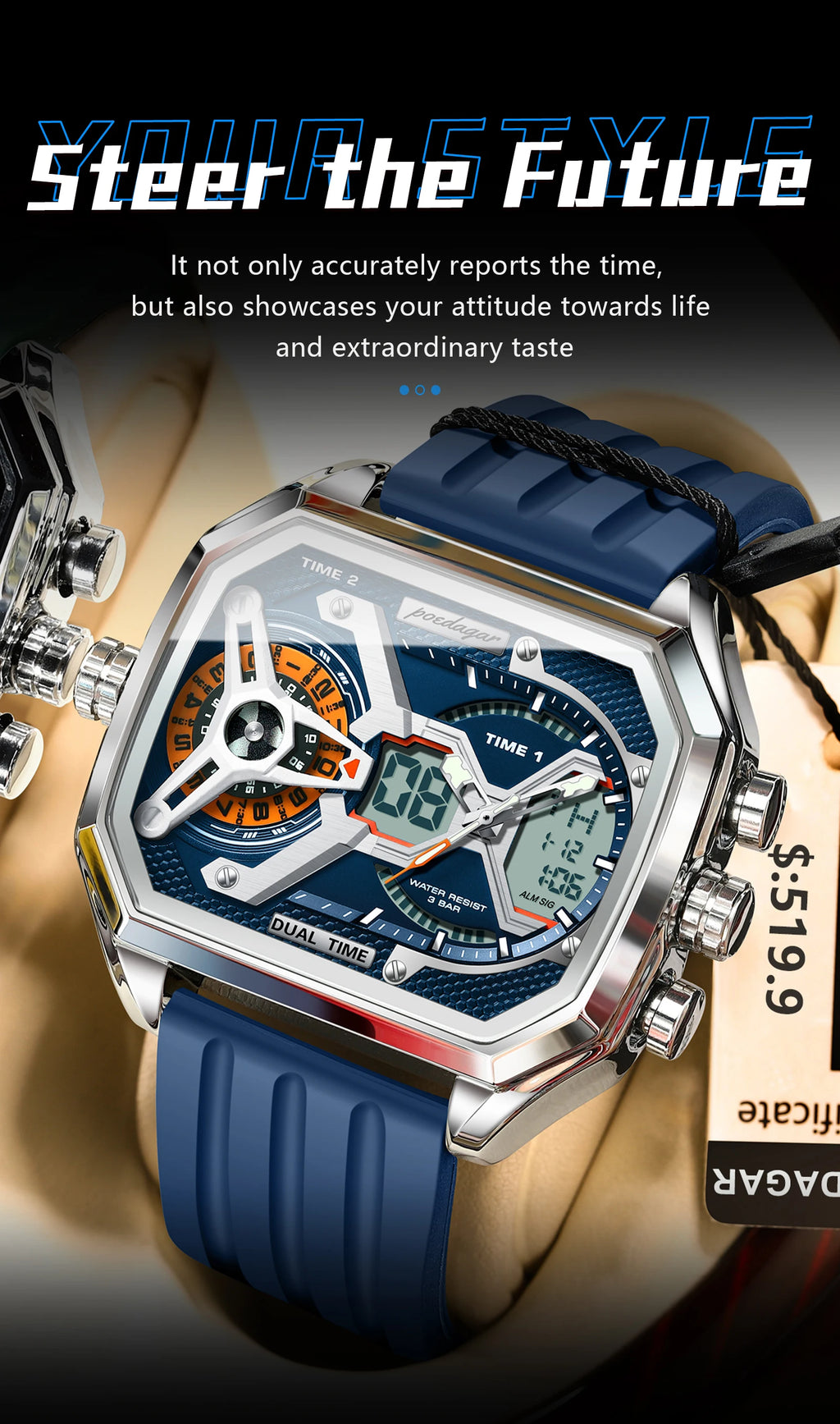 S-OctoTal Top Luxury Men Watch LED SILVER Brand Watch