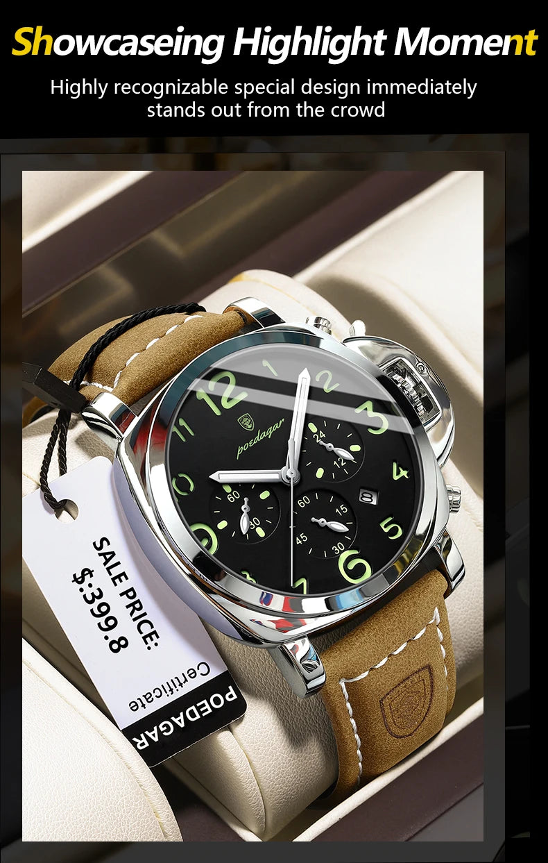 S-Couro Luxury Military Leather Watch SILVER Brand Watch