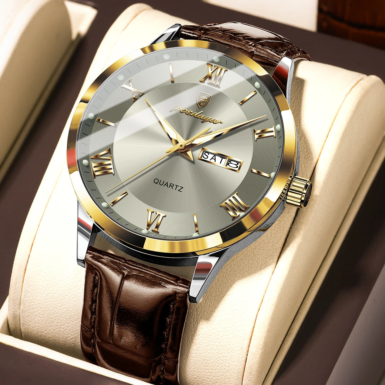 S-Leather Military Leather Luminous Luxury Watch SILVER Brand Watch