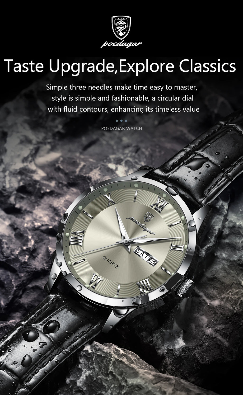 S-Leather Military Leather Luminous Luxury Watch SILVER Brand Watch